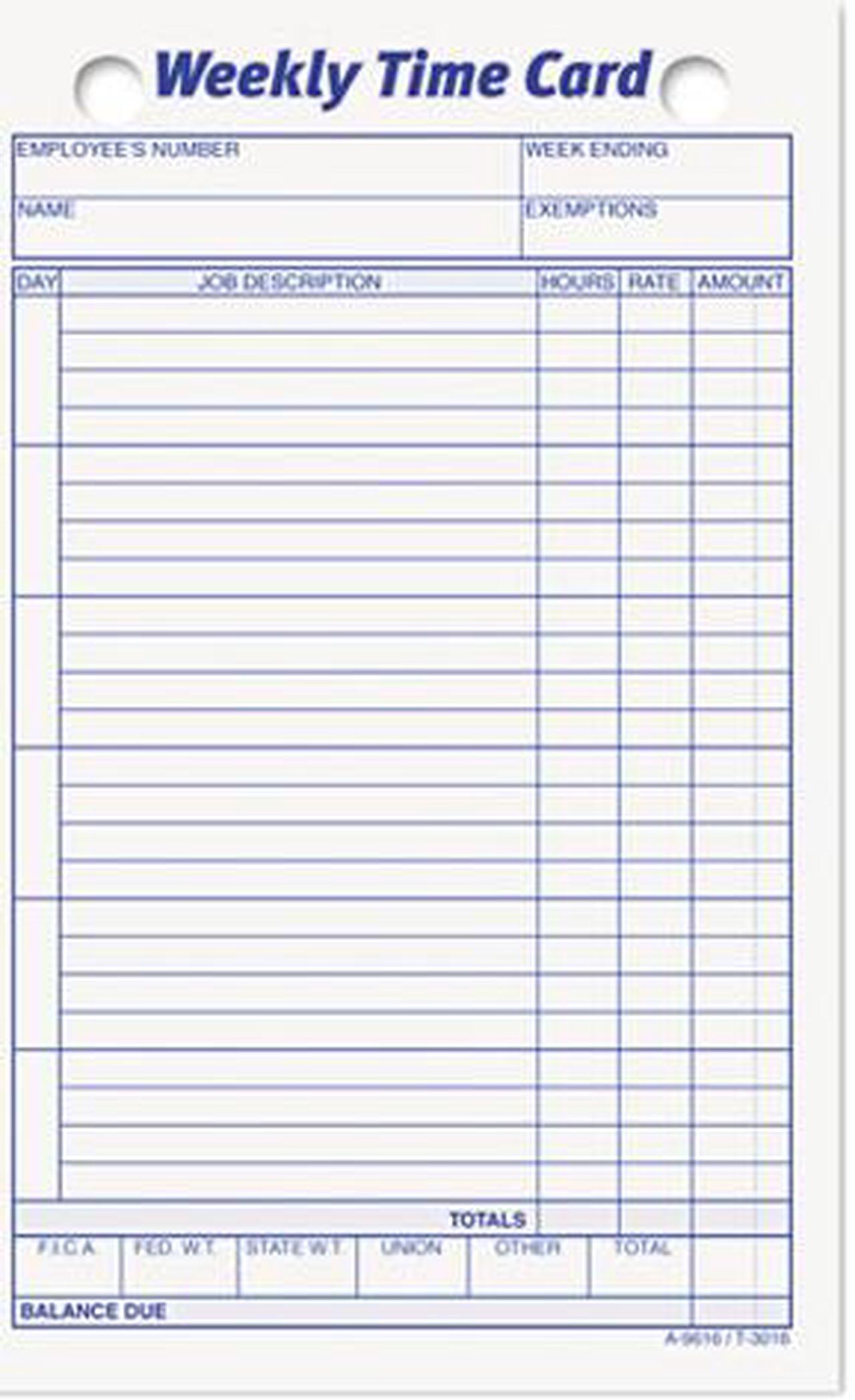 Main image of Tops 3016 Employee Time Card, Weekly, 4-1/4 x 6-3/4, 100/Pack