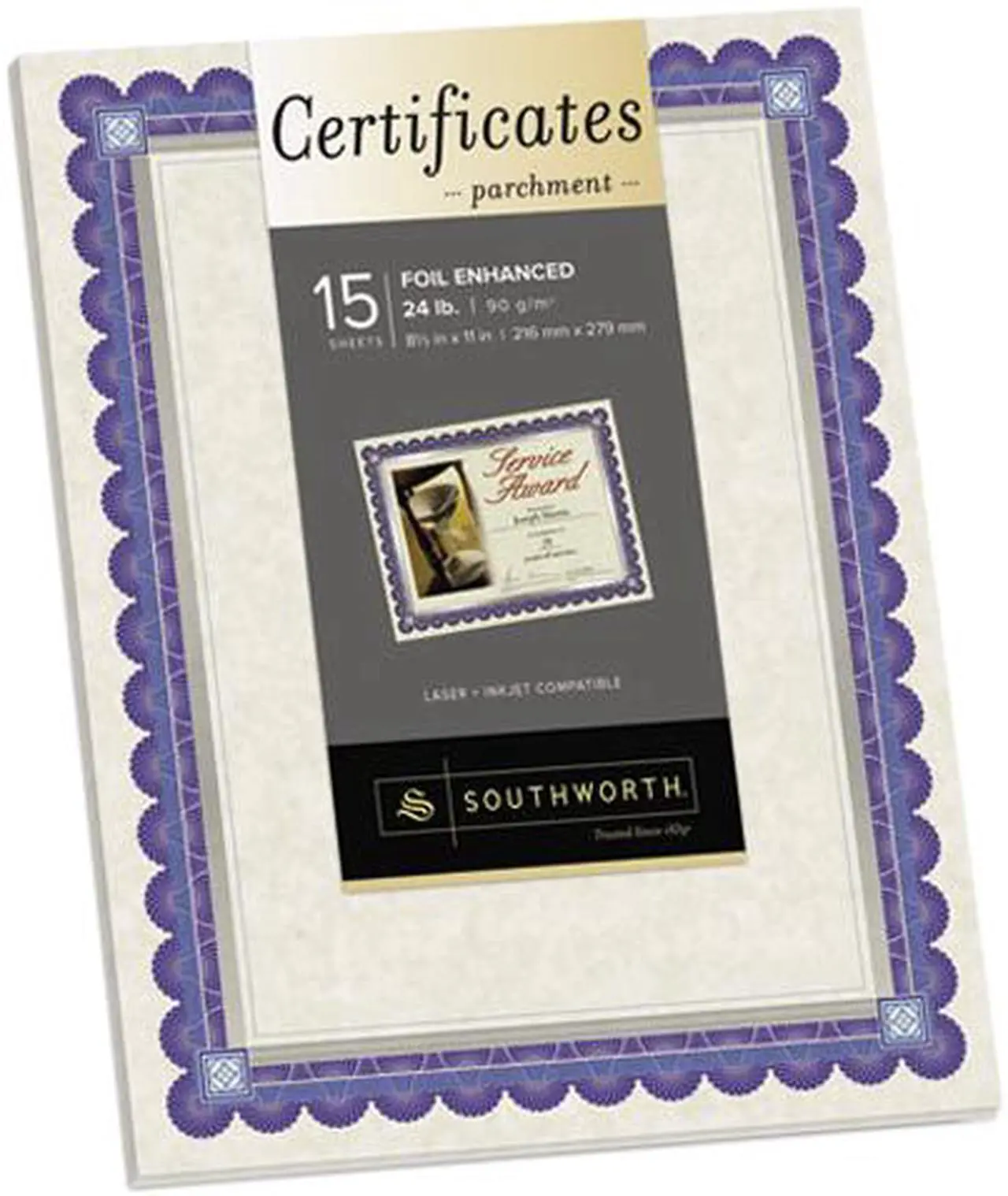 Main image of Foil-Enhanced Parchment Certificates, Ivory w/Silver , 24 lb, 8.5 x 11, 15/Pk