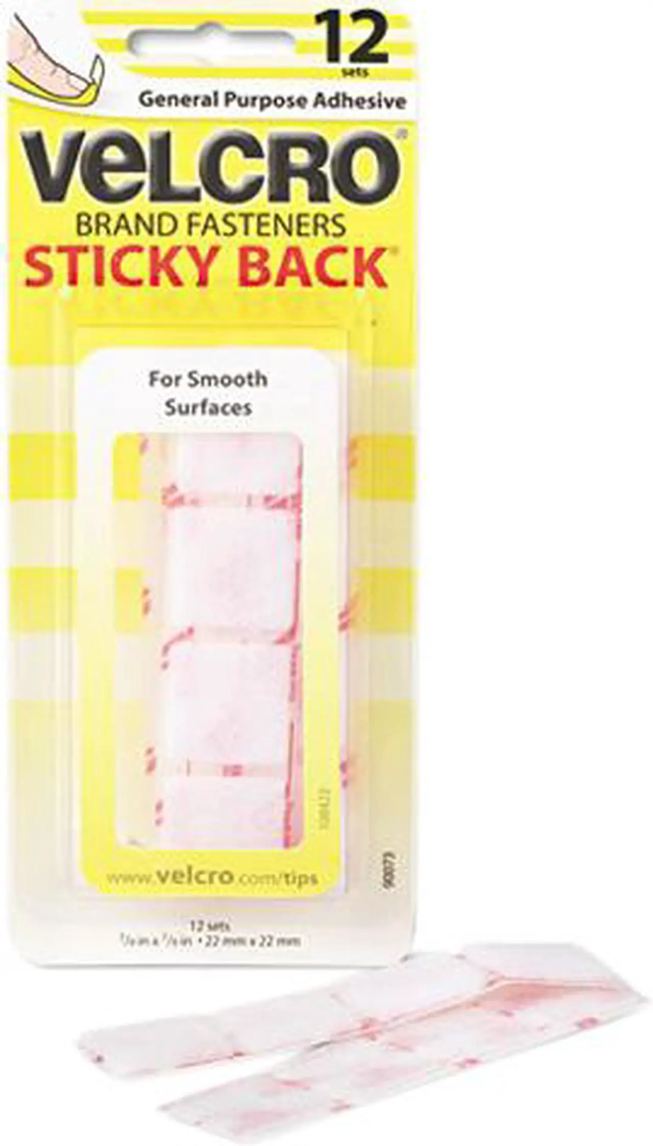 Main image of Velcro 90073 Sticky-Back Hook and Loop Square Fasteners on Strips, 7/8", White, 12 Sets/Pack