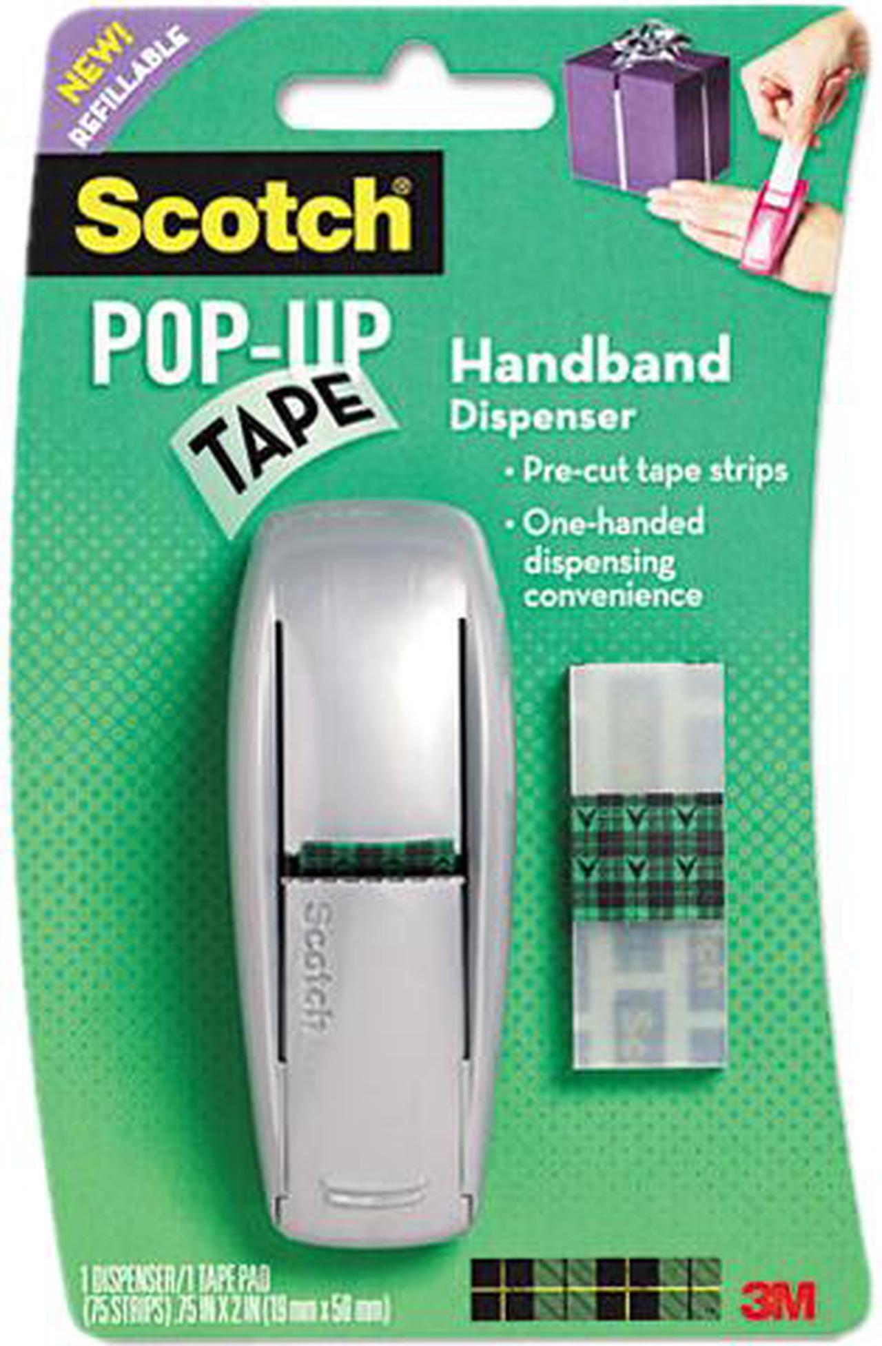 Main image of Scotch Pop-Up Tape Handband Dispenser, 1 Tape Pad, 75 Tape Strips, 3/4" x 2" Tape Strip