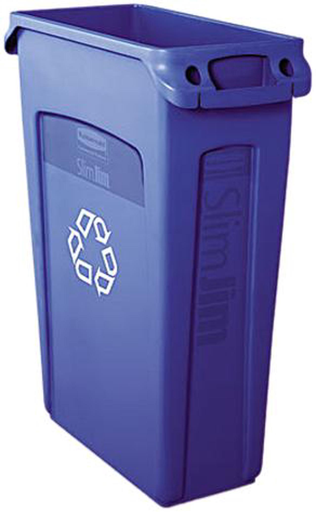 Main image of Rubbermaid Commercial 354007BE Slim Jim Recycling Container w/Venting Channels, Plastic, 23 gal, Blue