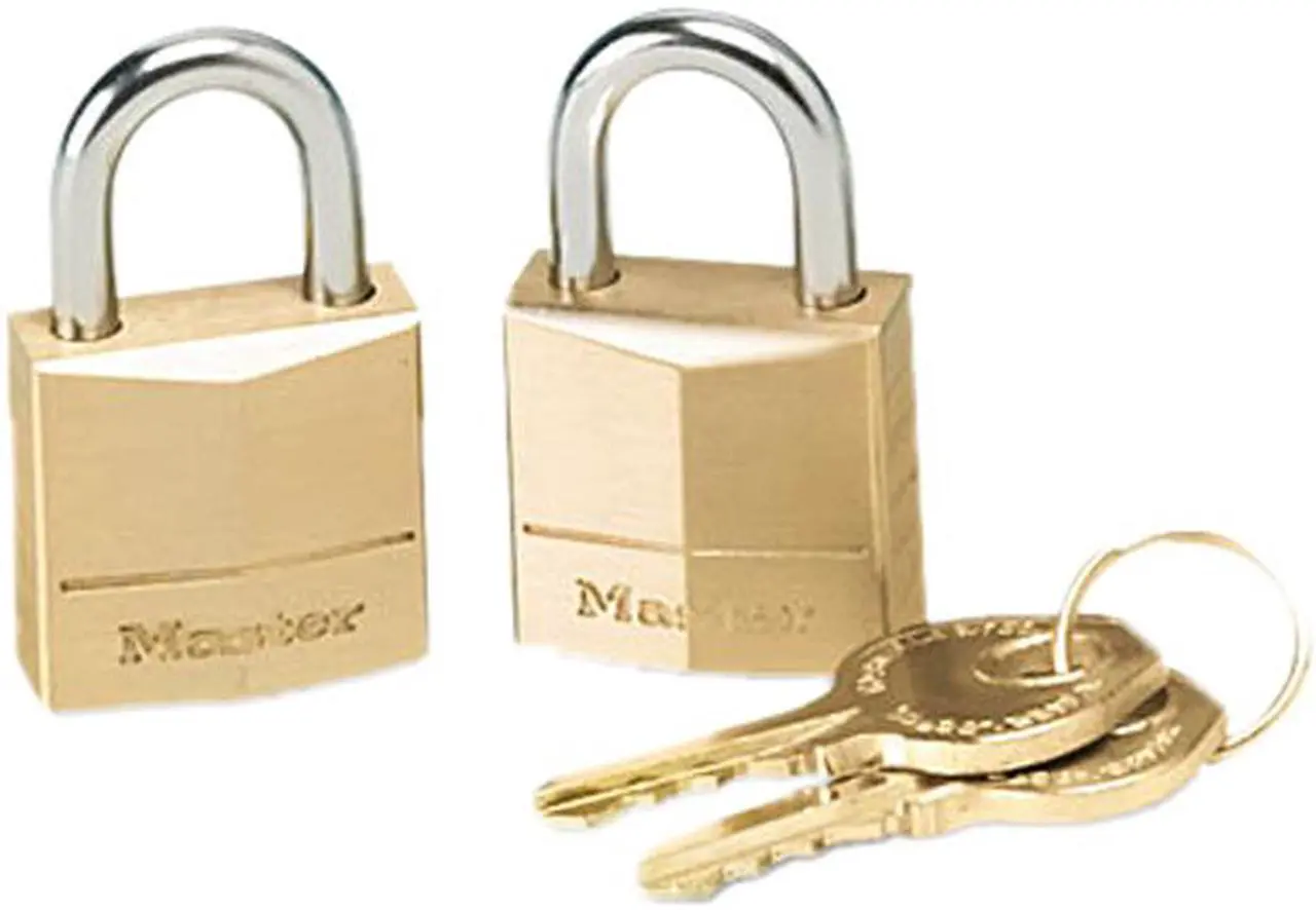 Main image of Master Lock 120T Three-Pin Brass Tumbler Locks, 3/4" Wide, 2 Locks & 2 Keys/Pack