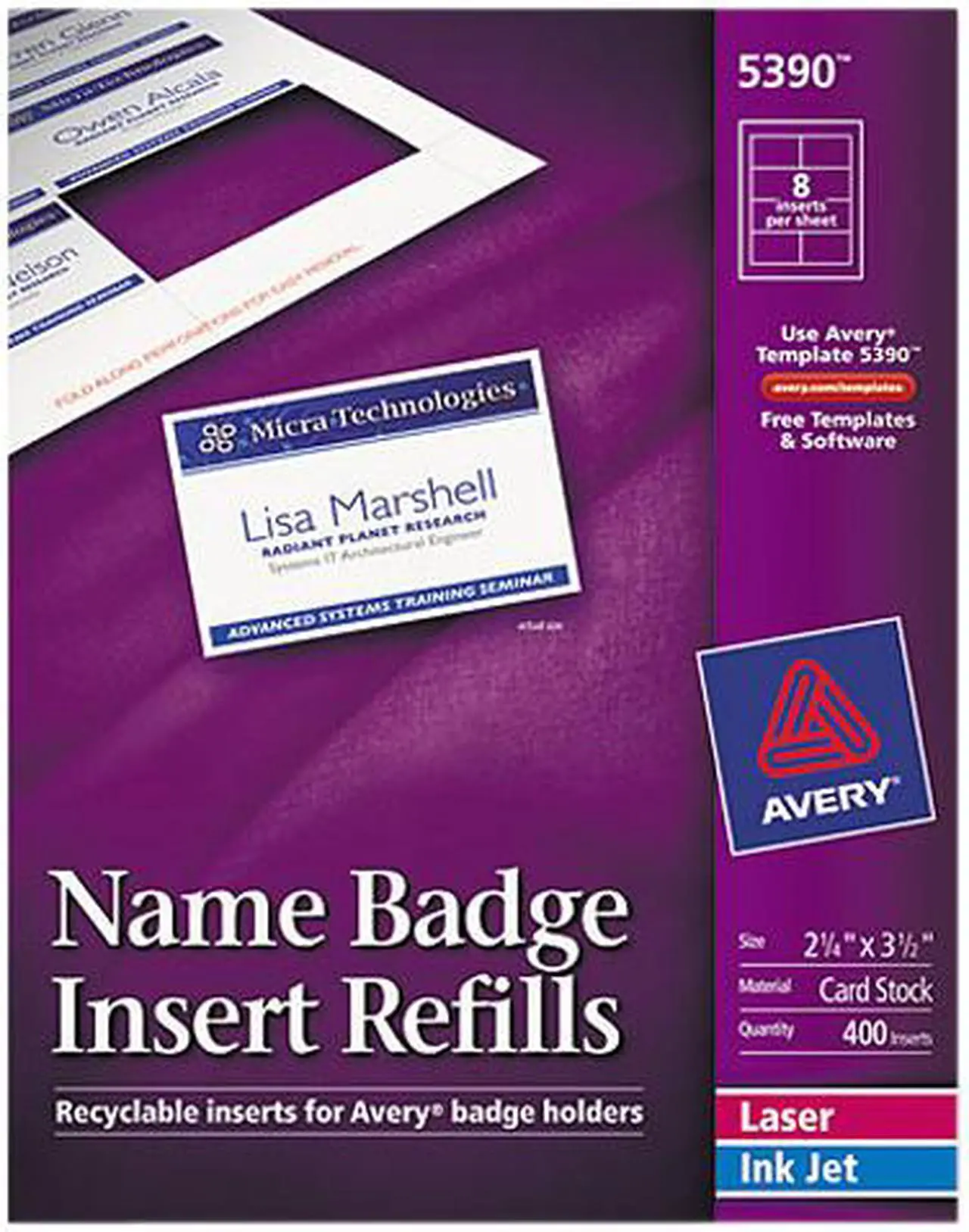 Main image of Avery Name Badge Insert Refills, 2.25" x 3.5", 400 Inserts (5390)