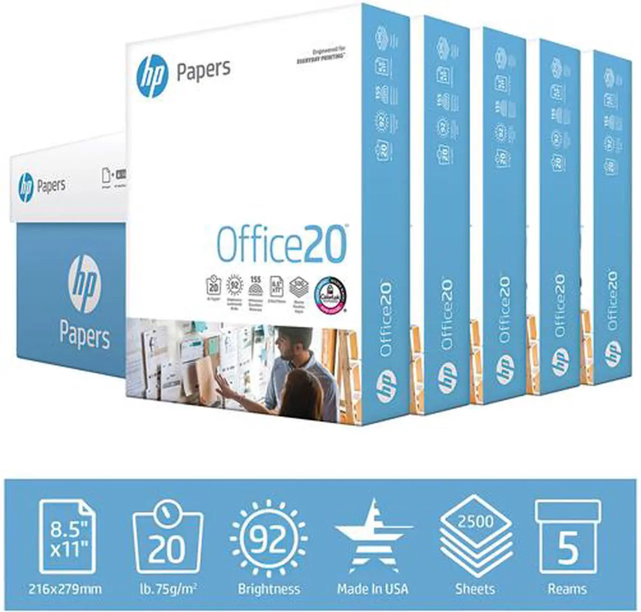 Main image of HP 17216-0 Office20 Paper, 92 Bright, 20 lbs., 8.5 x 11, White, 500 Sheets/Ream, 5 Reams/Carton