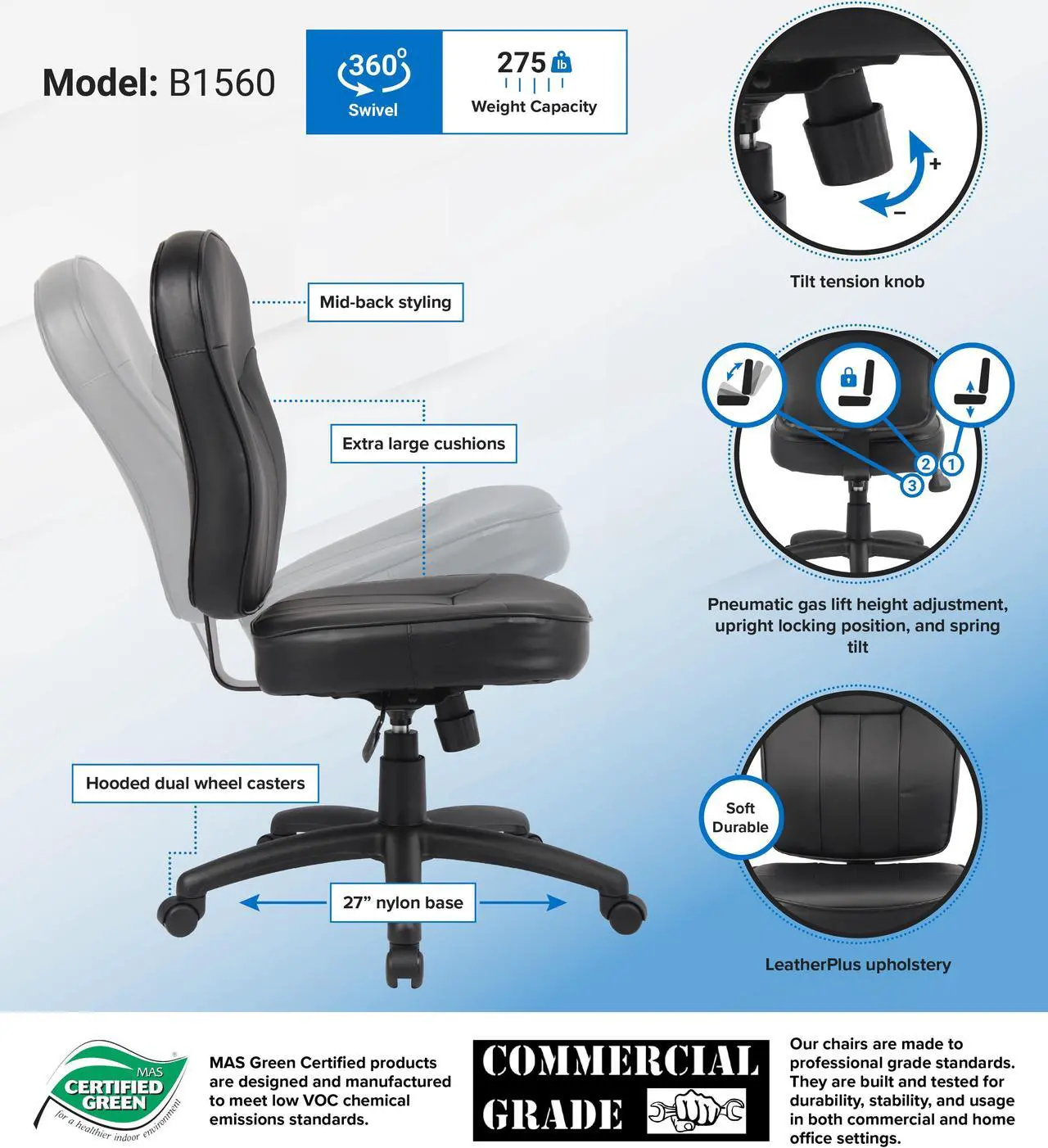 Alt view image 2 of 2 - BOSS Office Products B1560 Task Chairs