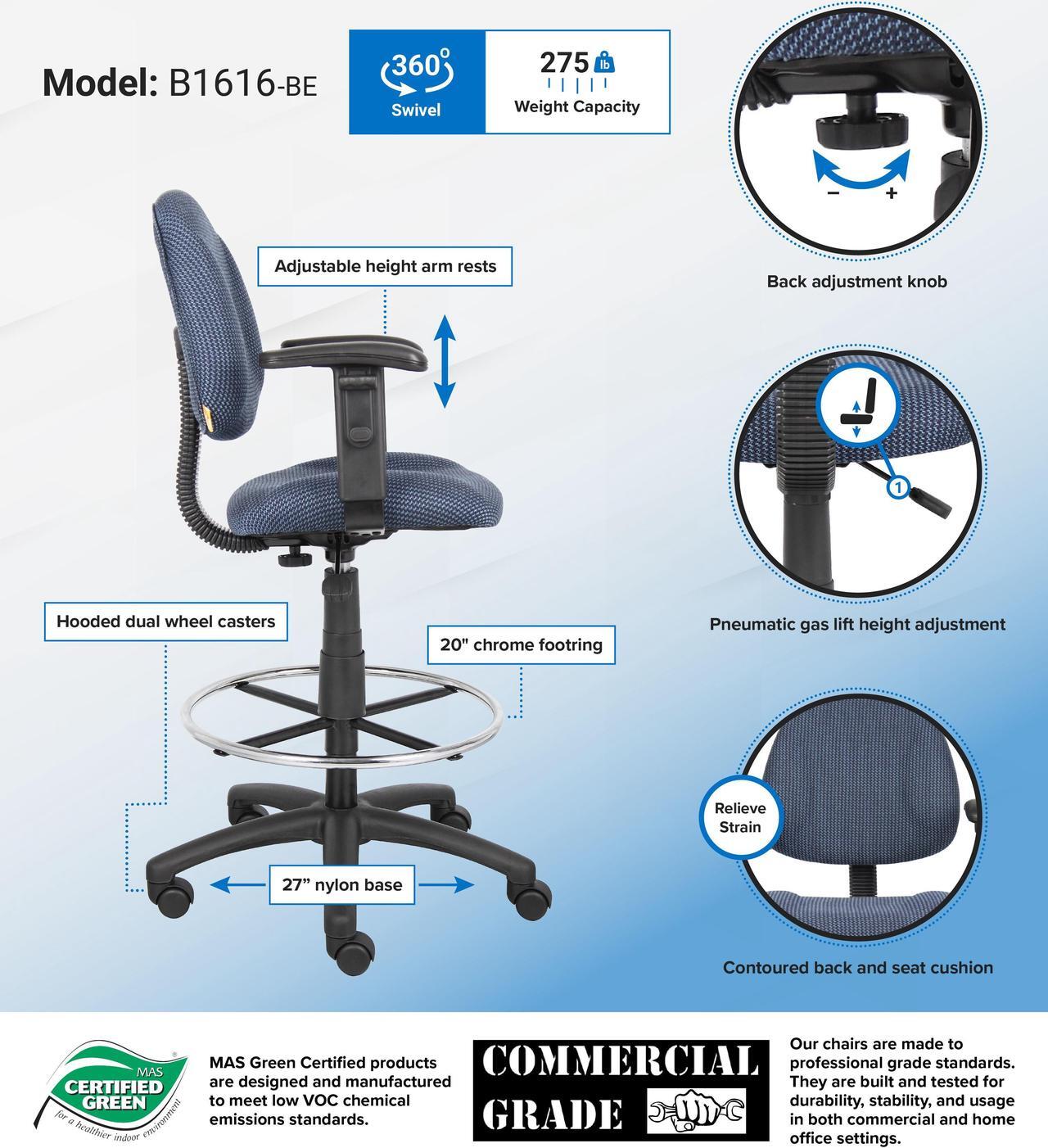 Alt view image 2 of 2 - BOSS Office Products B1616-BE Drafting & Medical Stools