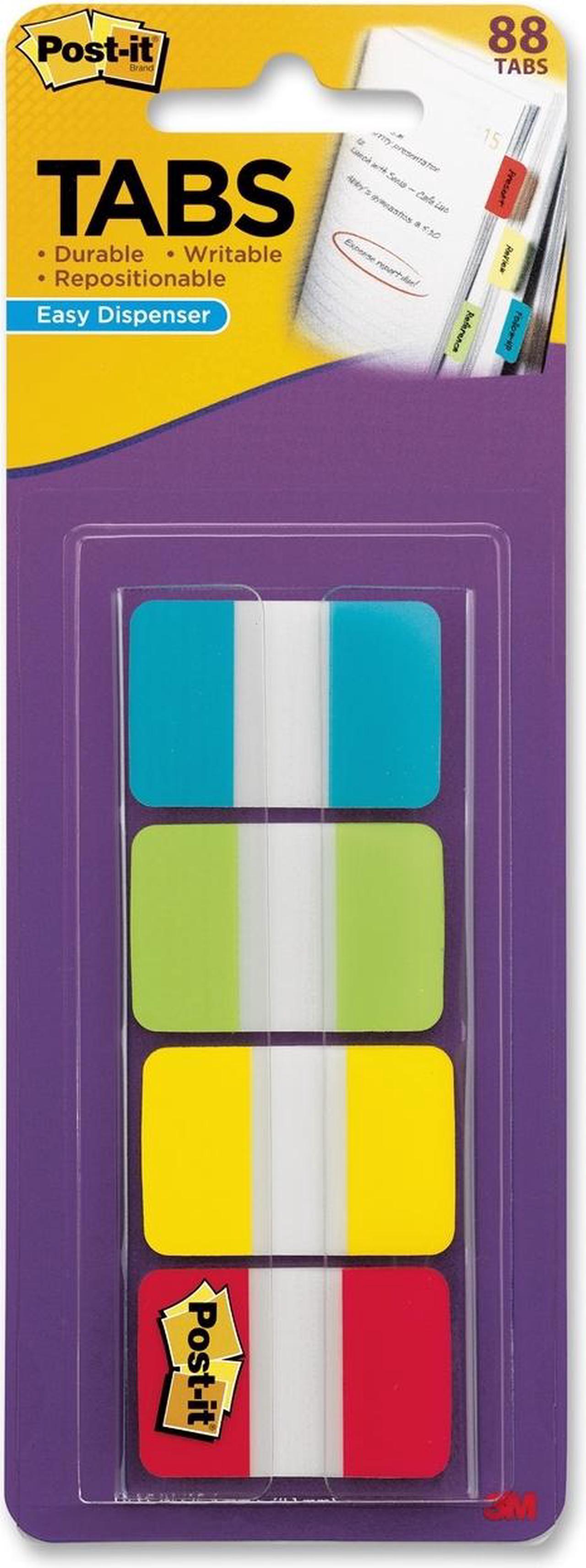 3M 686ALYR1IN Post-it 1" Solid Color Self-stick Tabs 88Write-on88 / Pack - Aqua, Yellow, Lime, Red Tab