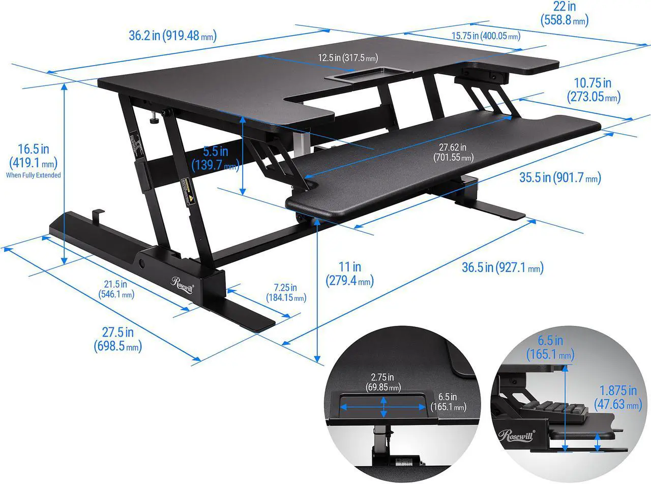 Alt view image 4 of 8 - Rosewill Height Adjustable Sit/Stand Desk Computer Riser RDR10
