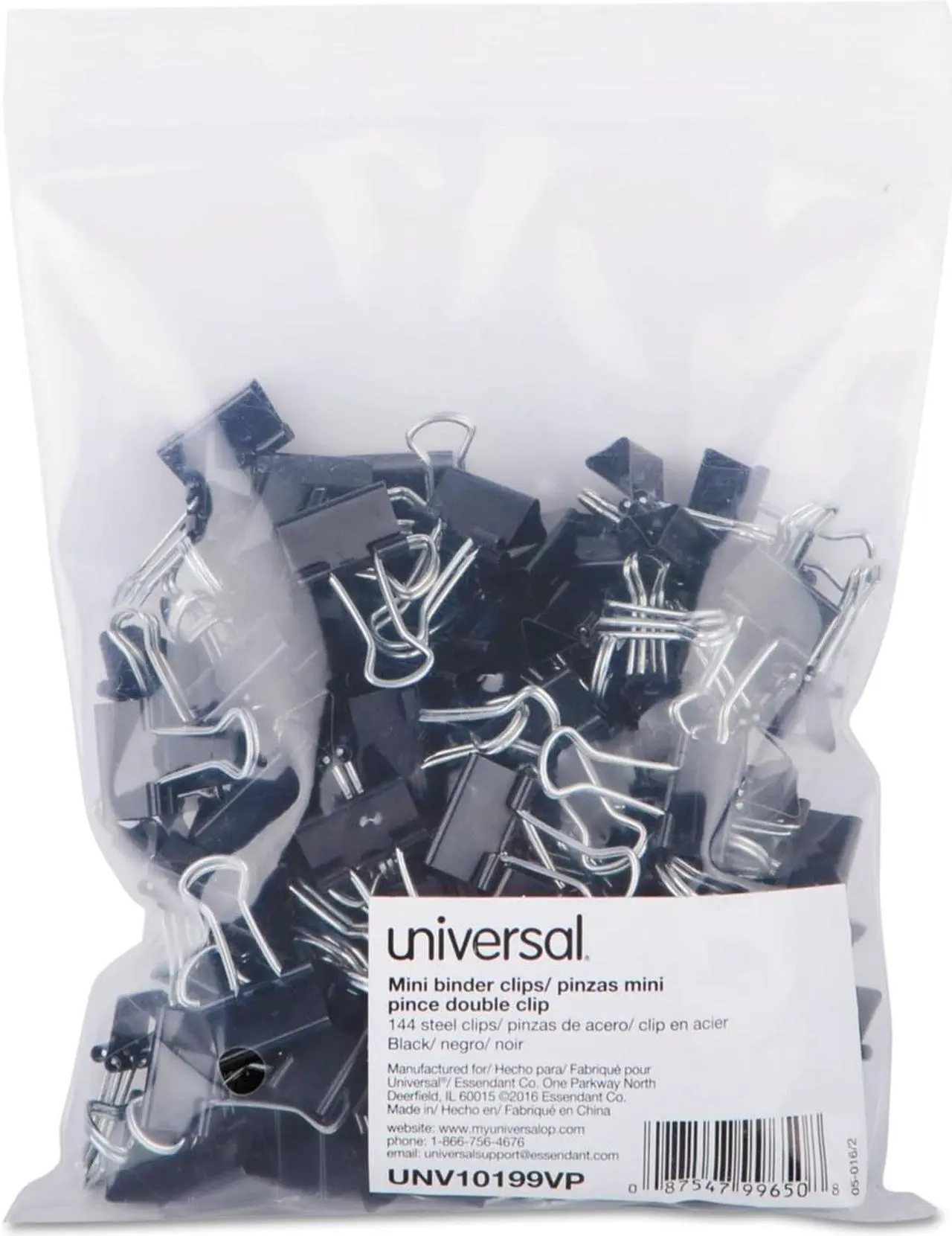 Alt view image 2 of 2 - Universal UNV10199VP Binder Clips in Zip-Seal Bag, Mini, Black/Silver, 144/Pack