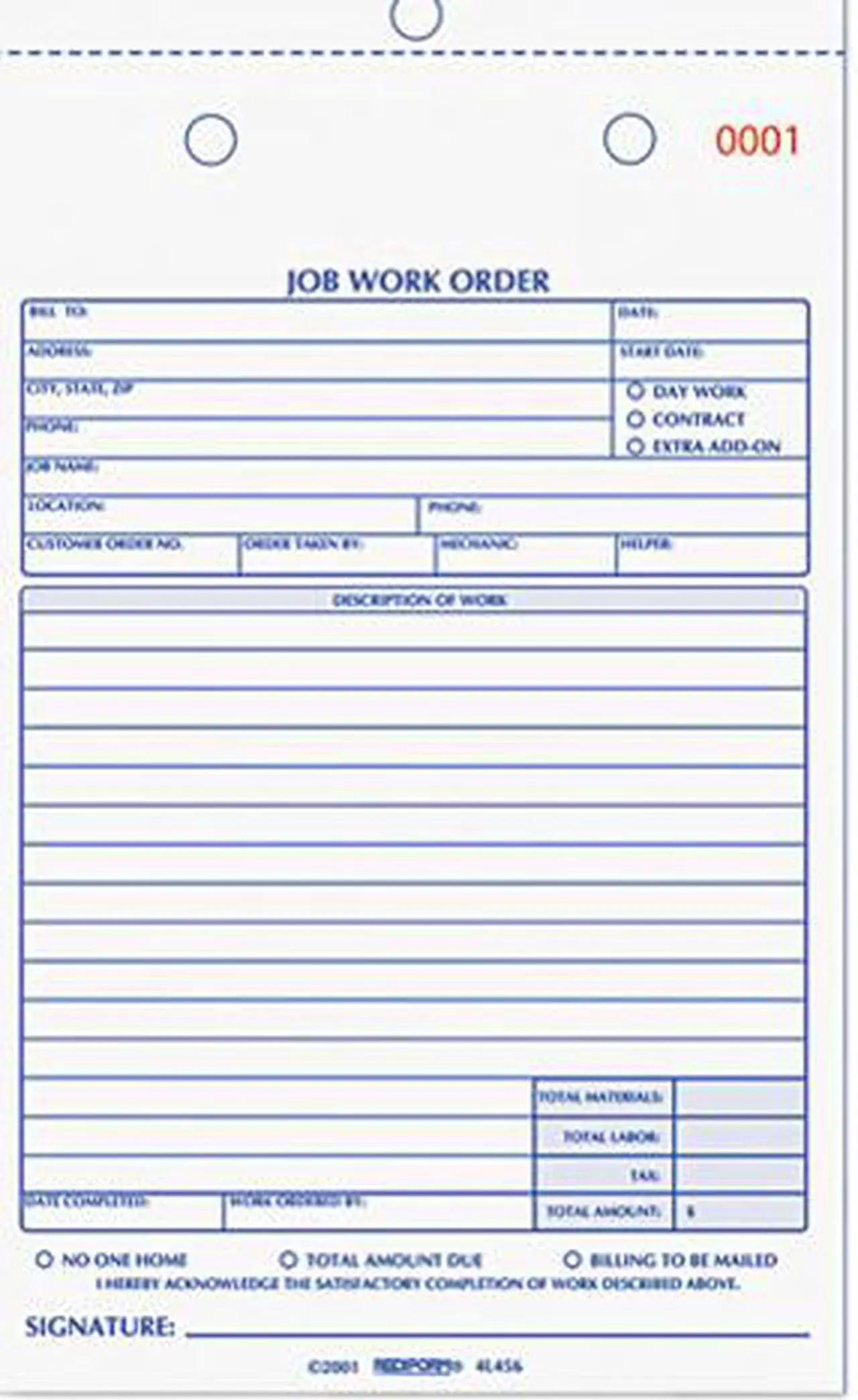Main image of Rediform 4L456 Job Work Order Book, 5 1/2 x 8 1/2, Two Part Carbonless, 50 / book