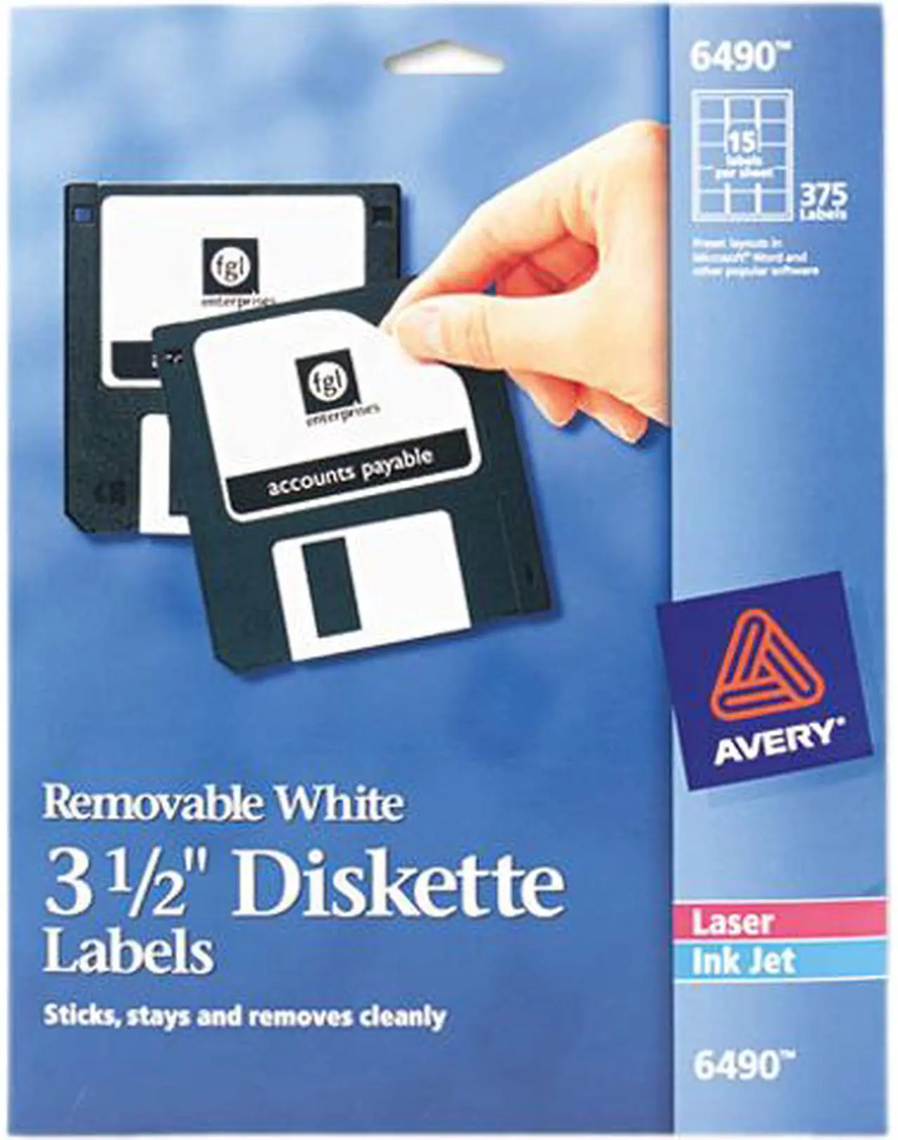 Main image of Avery 6490 Diskette Label 3.50" Length - 375 / Pack - 15/Sheet - Laser, Inkjet - White