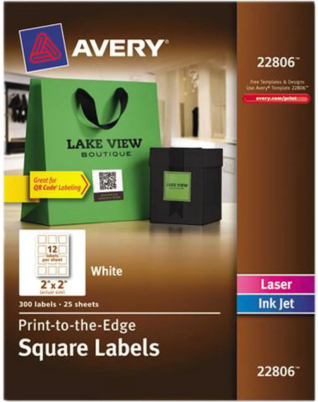 Main image of Avery Easy Peel Labels, TrueBlock Technology, Print to the Edge, Square, 2" x 2", 300 Labels (22806)