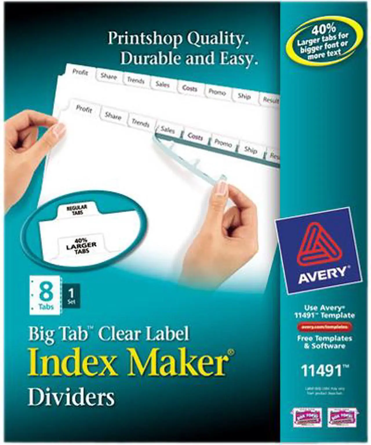 Main image of Avery 11491 Big Tab Print & Apply Clear Label Dividers, Index Maker® Easy Apply Printable Label Strip, 8 White Tabs (11491)