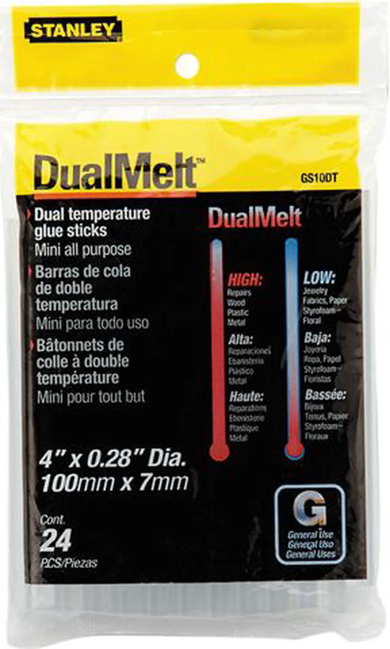 Main image of Stanley Bostitch GS0DT Dual Temperature Mini Glue Sticks, 0.28" X 4", Dries Clear, 24/pack