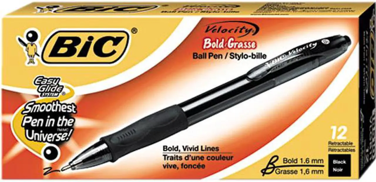 Main image of BIC VLGB11-BK Velocity Ballpoint Retractable Pen, Black Ink, Bold, Dozen