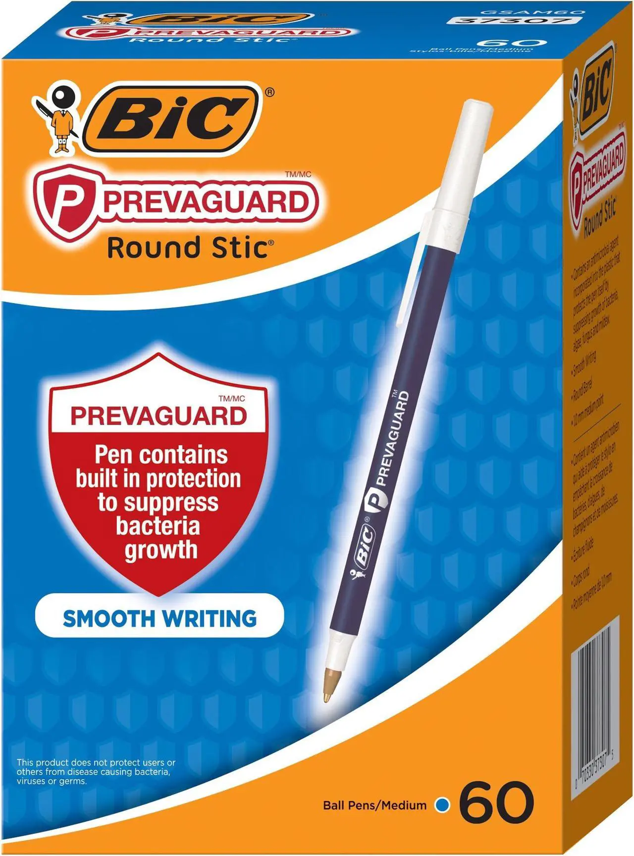 Main image of BIC PrevaGuard Round Stic Ballpoint Pen - 1 mm Pen Point Size - Blue Ink - Blue Plastic Barrel - 60/Box GSAM60BE