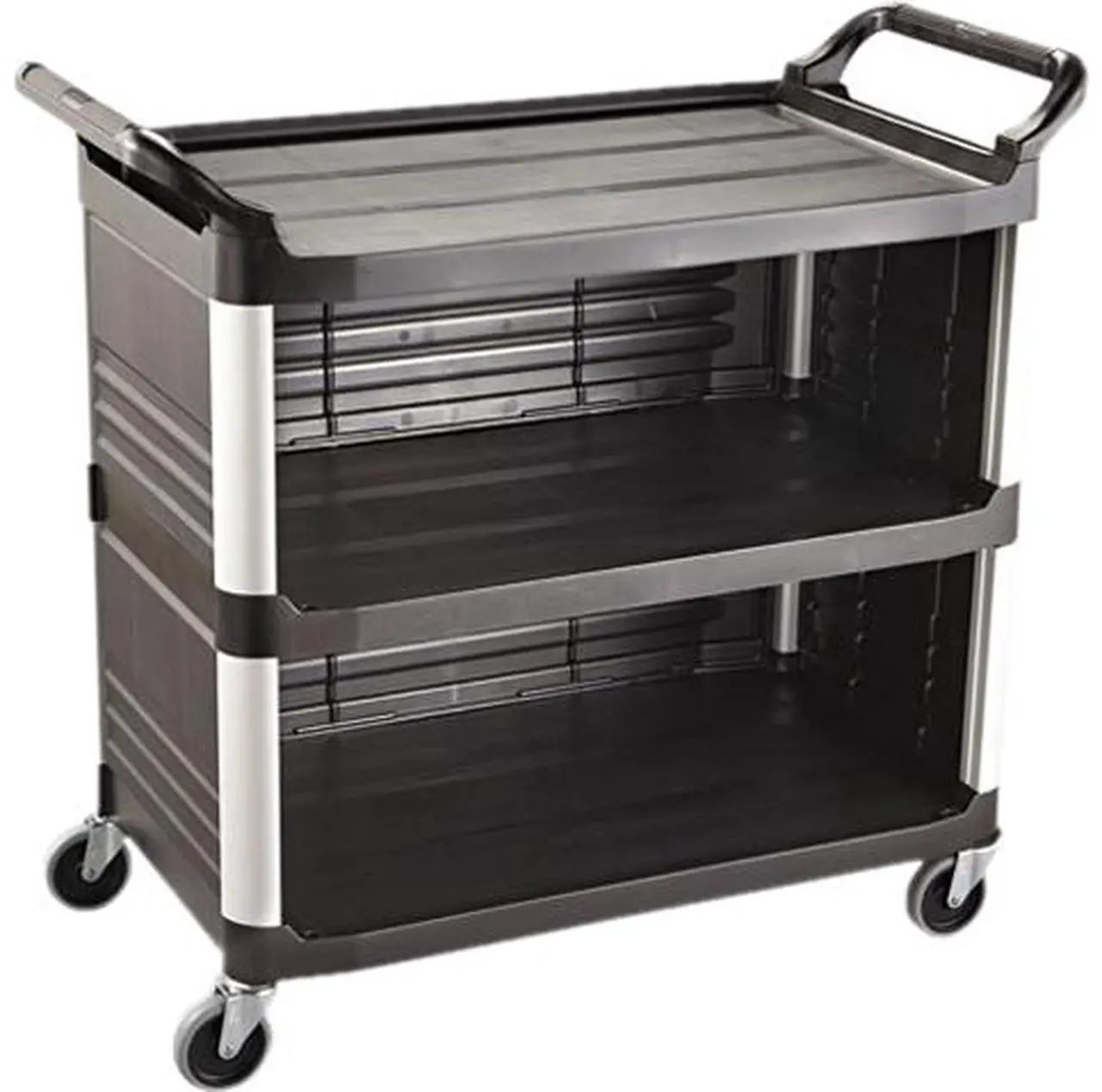 Main image of Rubbermaid Commercial RCP 4093 BLA Utility Cart With Enclosed End Panels On 3 Sides, Black