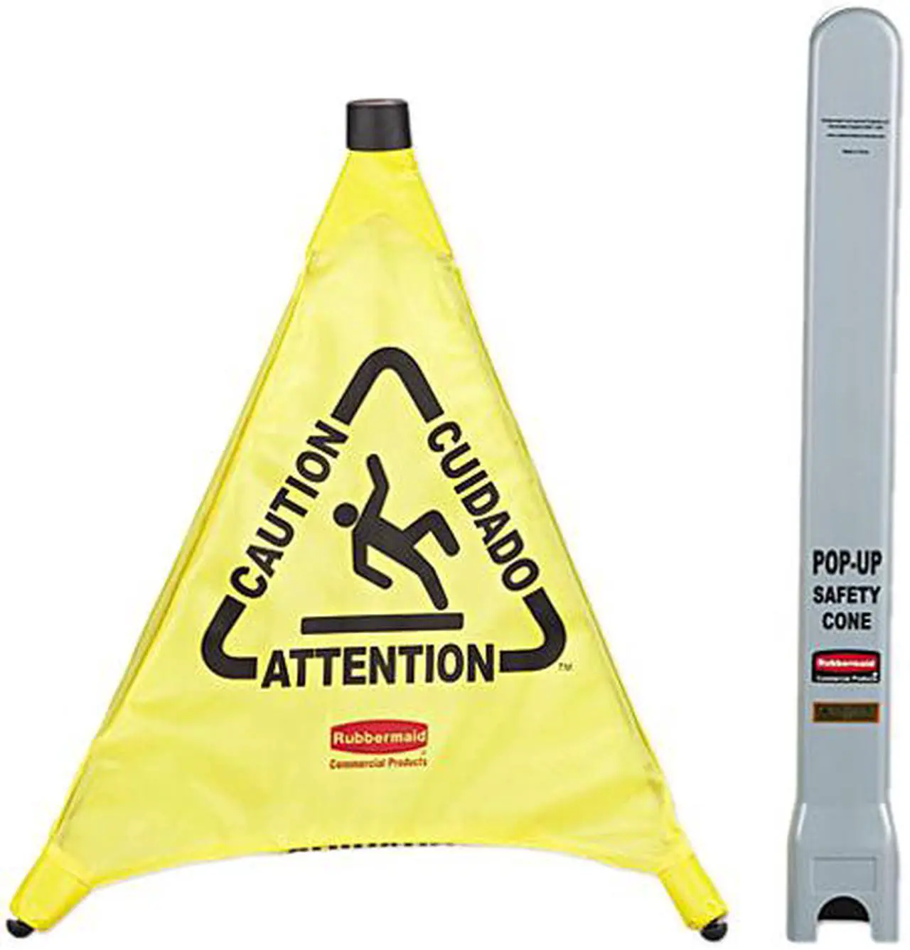 Main image of Rubbermaid Commercial RCP 9S00 YEL Multi-Lingual Caution Safety Cone, "Caution" Preprinted, Yellow