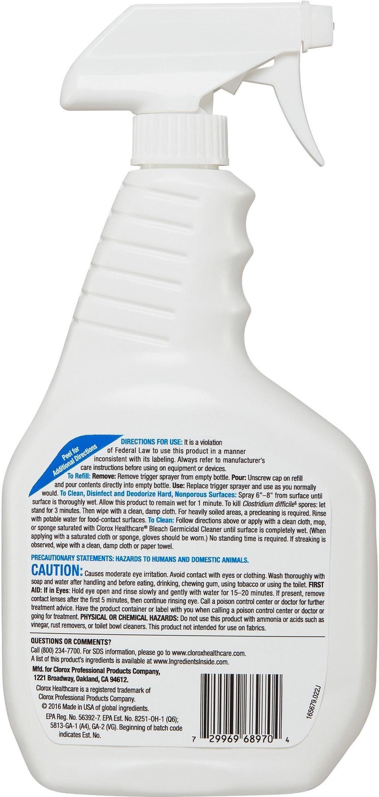 Alt view image 2 of 3 - Clorox Bleach Germicidal Cleaner, 32 oz Spray Bottle, 6/Carton CLO68970CT
