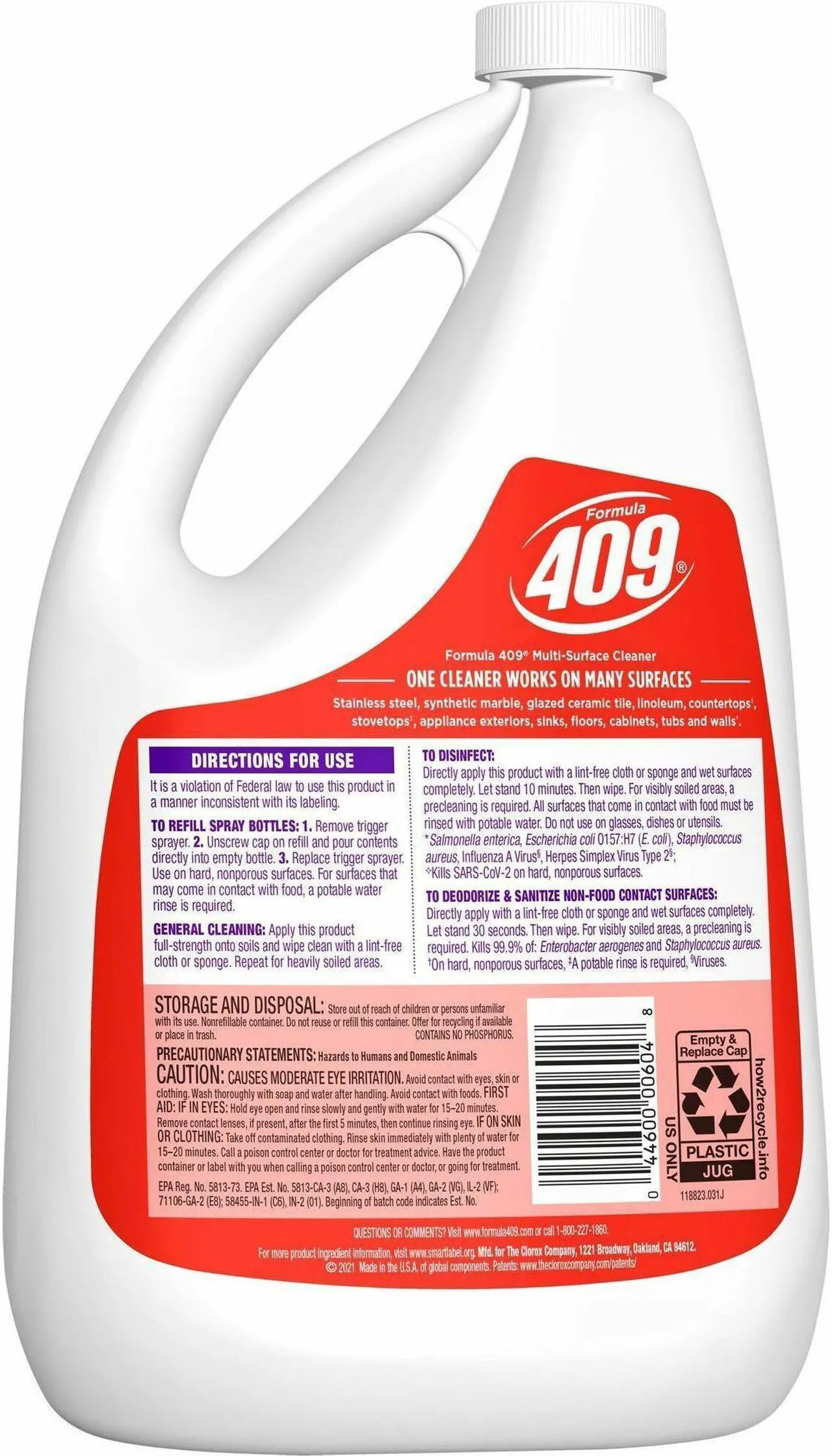 Alt view image 3 of 5 - Formula 409 Multi-Surface Cleaner Refill Bottle - 64 fl oz (2 quart) - Original Scent - 6/Carton 00636CT