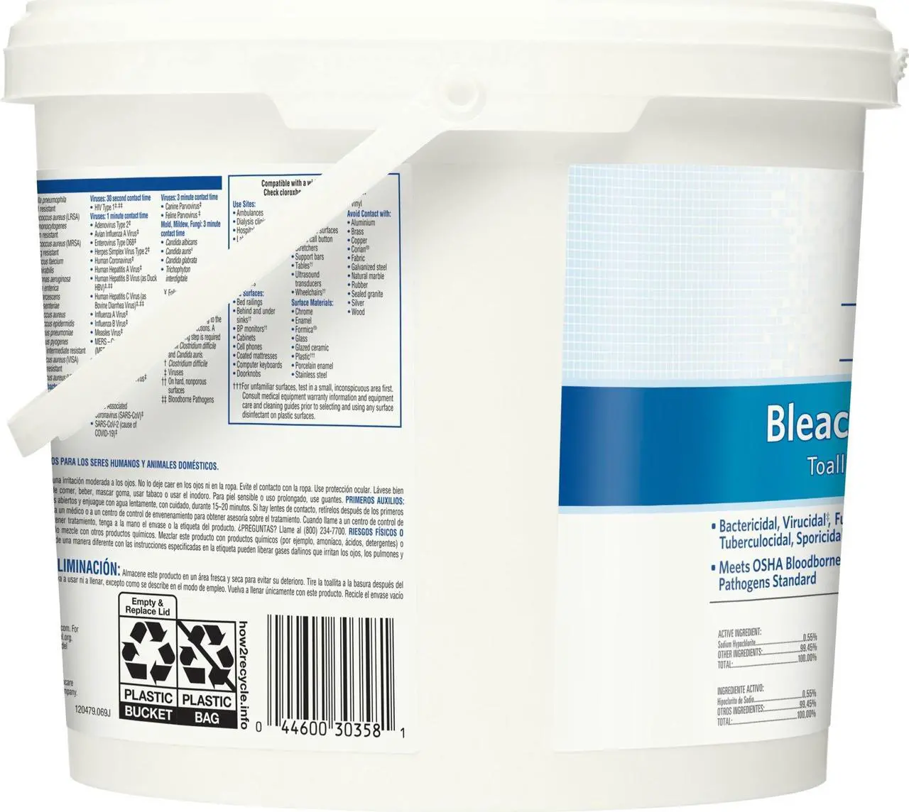 Alt view image 4 of 4 - Clorox Bleach Germicidal Wipes, 12 x 12, Unscented, 110/Canister, 2/Carton CLO30358CT