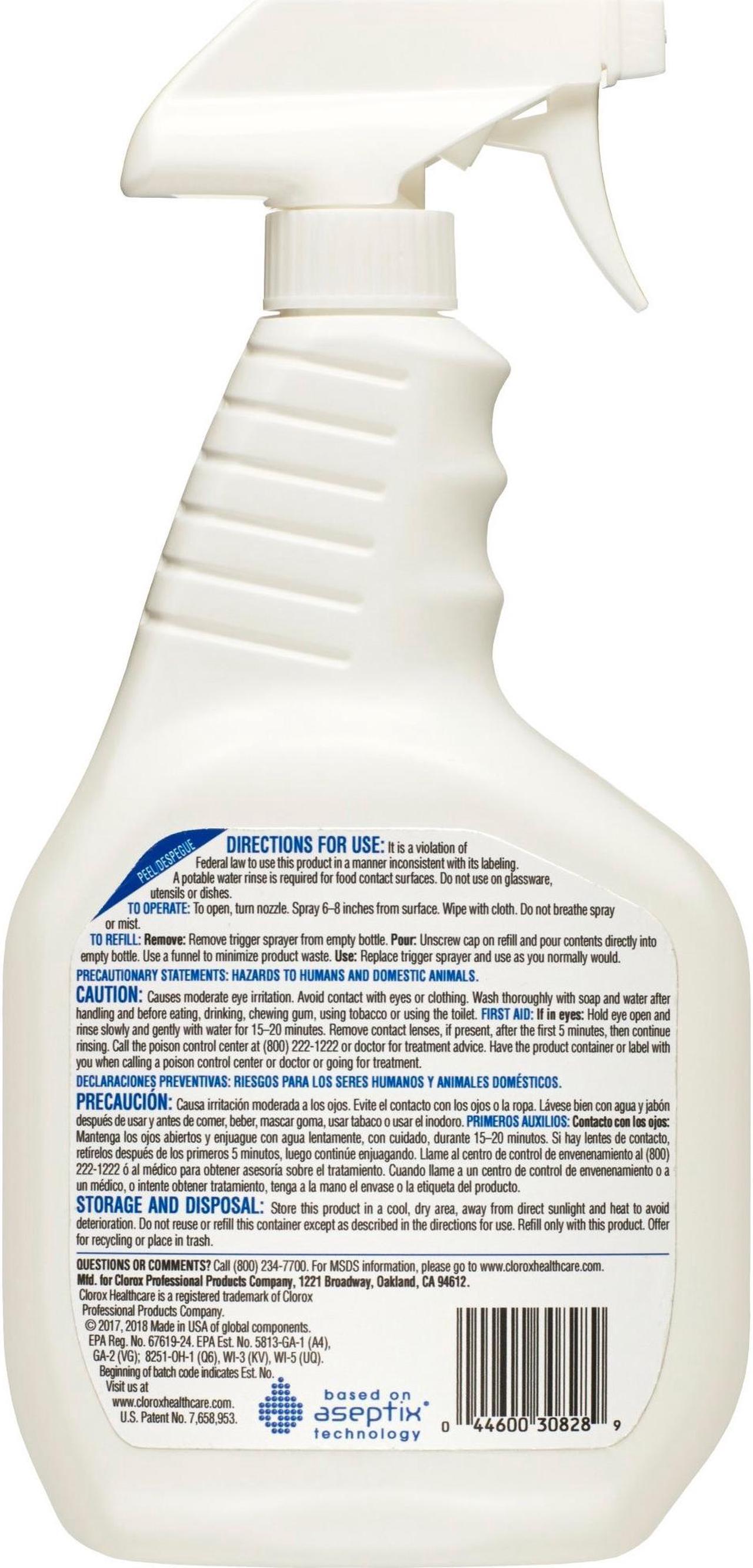 Alt view image 2 of 3 - Clorox Healthcare Hydrogen Peroxide Cleaner Disinfectant Spray - 32 fl oz (1 quart) - 1 Each 30828