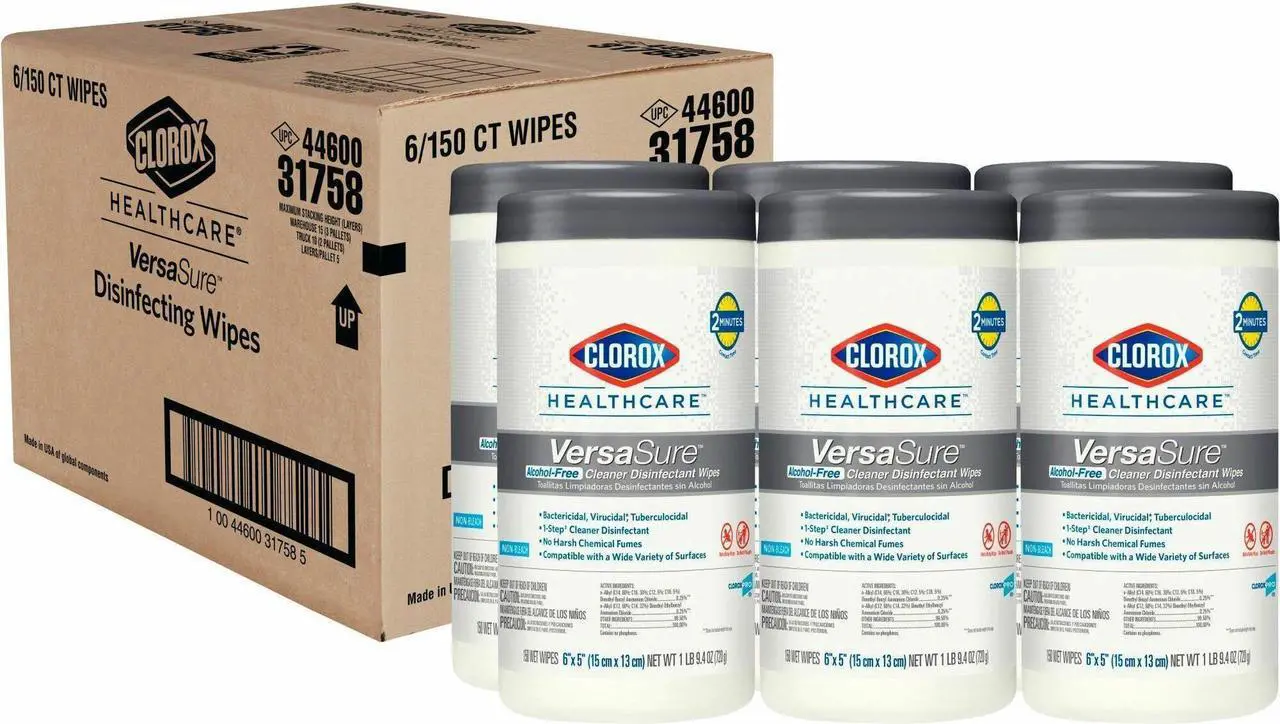 Alt view image 6 of 9 - Clorox Healthcare VersaSure Disinfectant Wipes - 150 Wipes / Container - 6 / Carton  31758CT