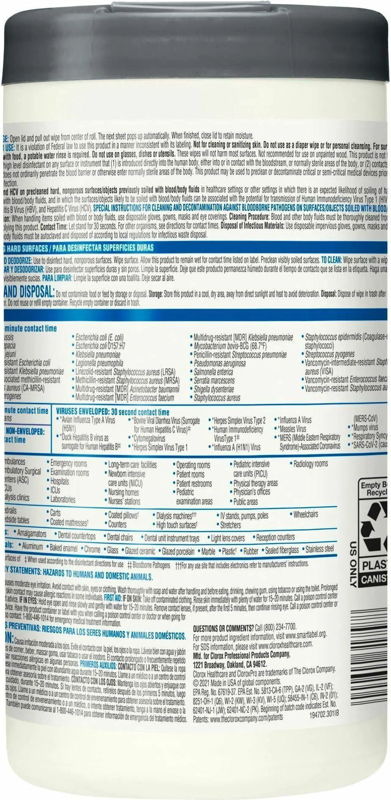 Alt view image 3 of 9 - Clorox Healthcare VersaSure Disinfectant Wipes - 150 Wipes / Container - 6 / Carton  31758CT