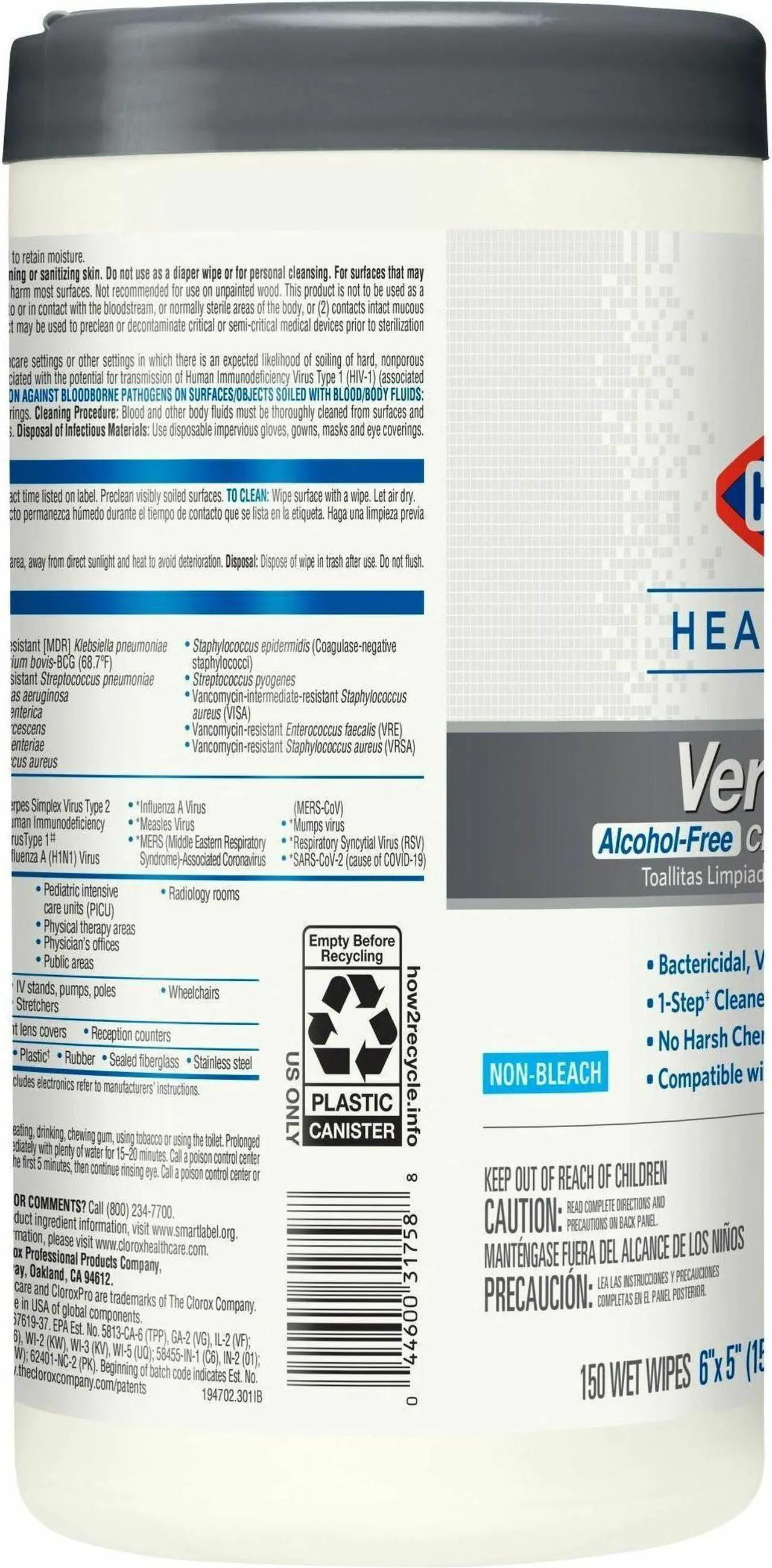 Alt view image 4 of 9 - Clorox Healthcare VersaSure Disinfectant Wipes - 150 Wipes / Container - 6 / Carton  31758CT