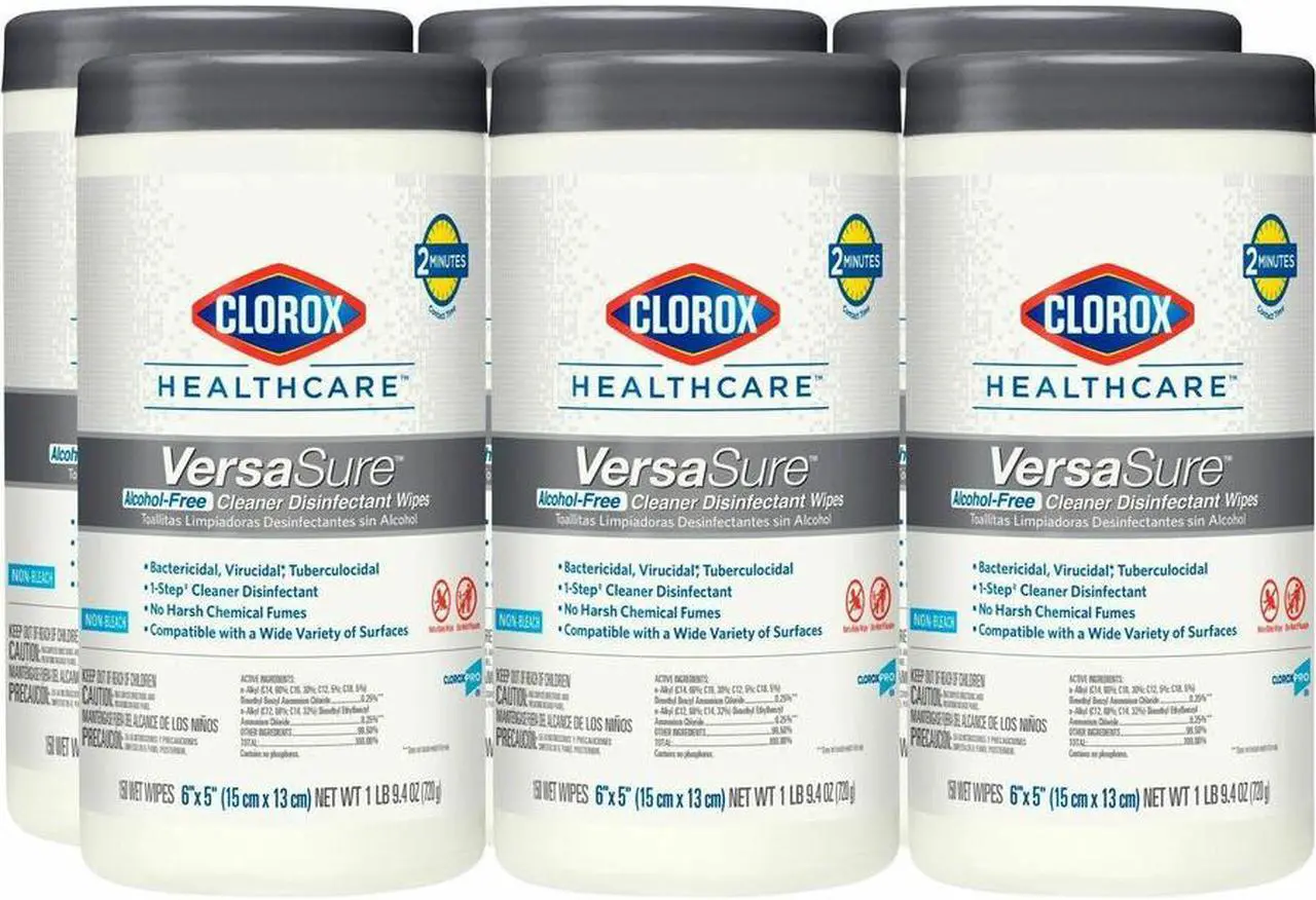 Alt view image 8 of 9 - Clorox Healthcare VersaSure Disinfectant Wipes - 150 Wipes / Container - 6 / Carton  31758CT