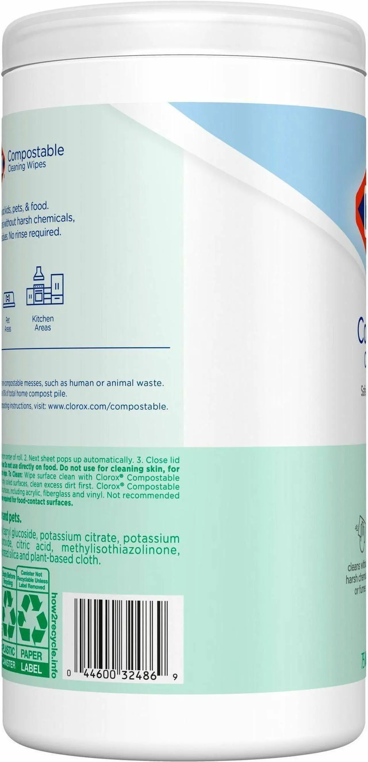 Alt view image 3 of 5 - Clorox Free & Clear Compostable All Purpose Cleaning Wipes - 4.25" Length x 4.25" Width - 75 / Tub - 6 / Carton  32486CT