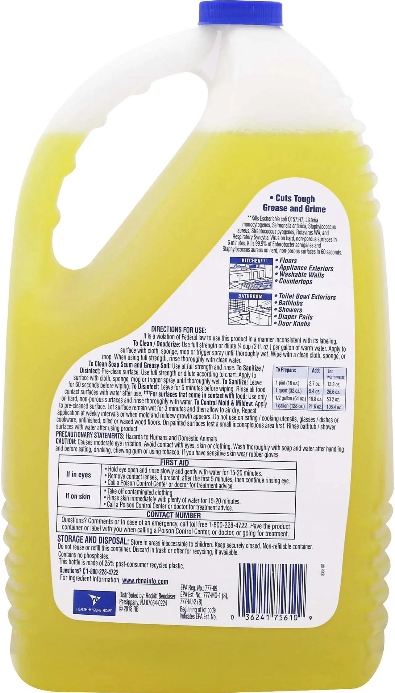 Alt view image 3 of 3 - Lysol Clean/Fresh Lemon Cleaner - 144 fl oz (4.5 quart) - 1 Each 77617