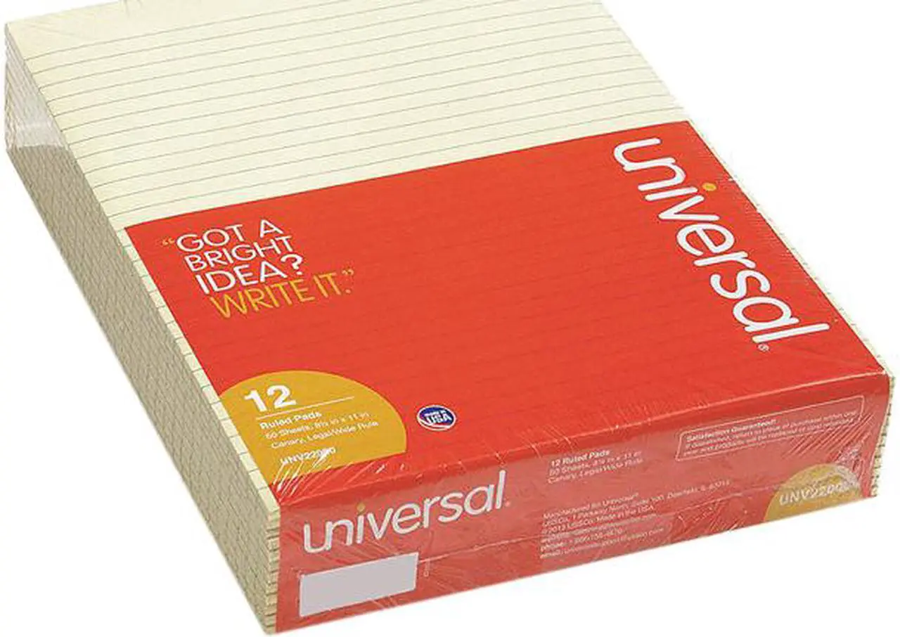 Main image of Universal UNV22000 Glue Top Pads, Wide/Legal Rule, 8.5" x 11", Canary, 50 Sheets, Dozen