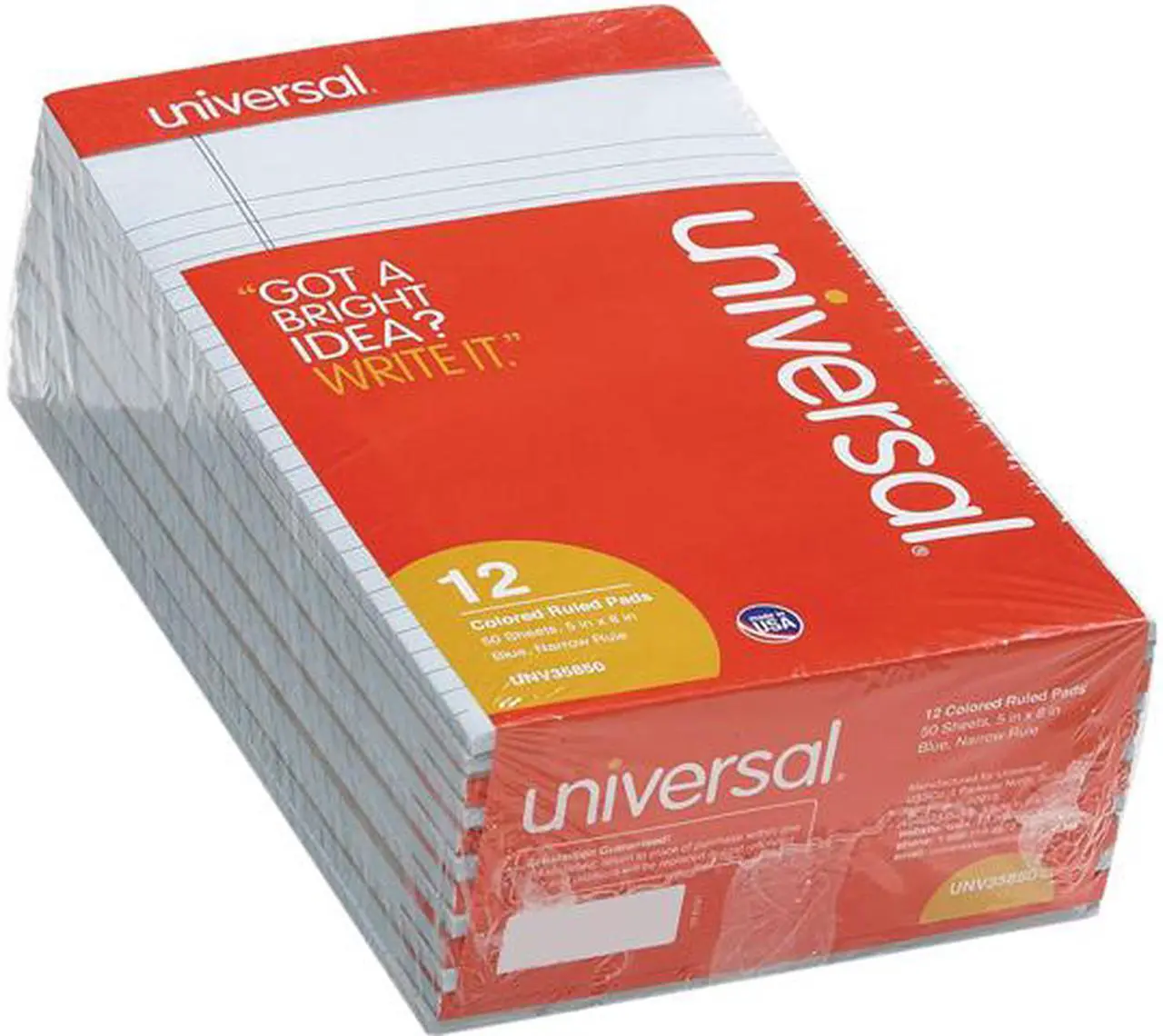 Main image of Universal UNV35850 Colored Perforated Writing Pads, Narrow Rule, 5" x 8", Blue, 50 Sheets, Dozen