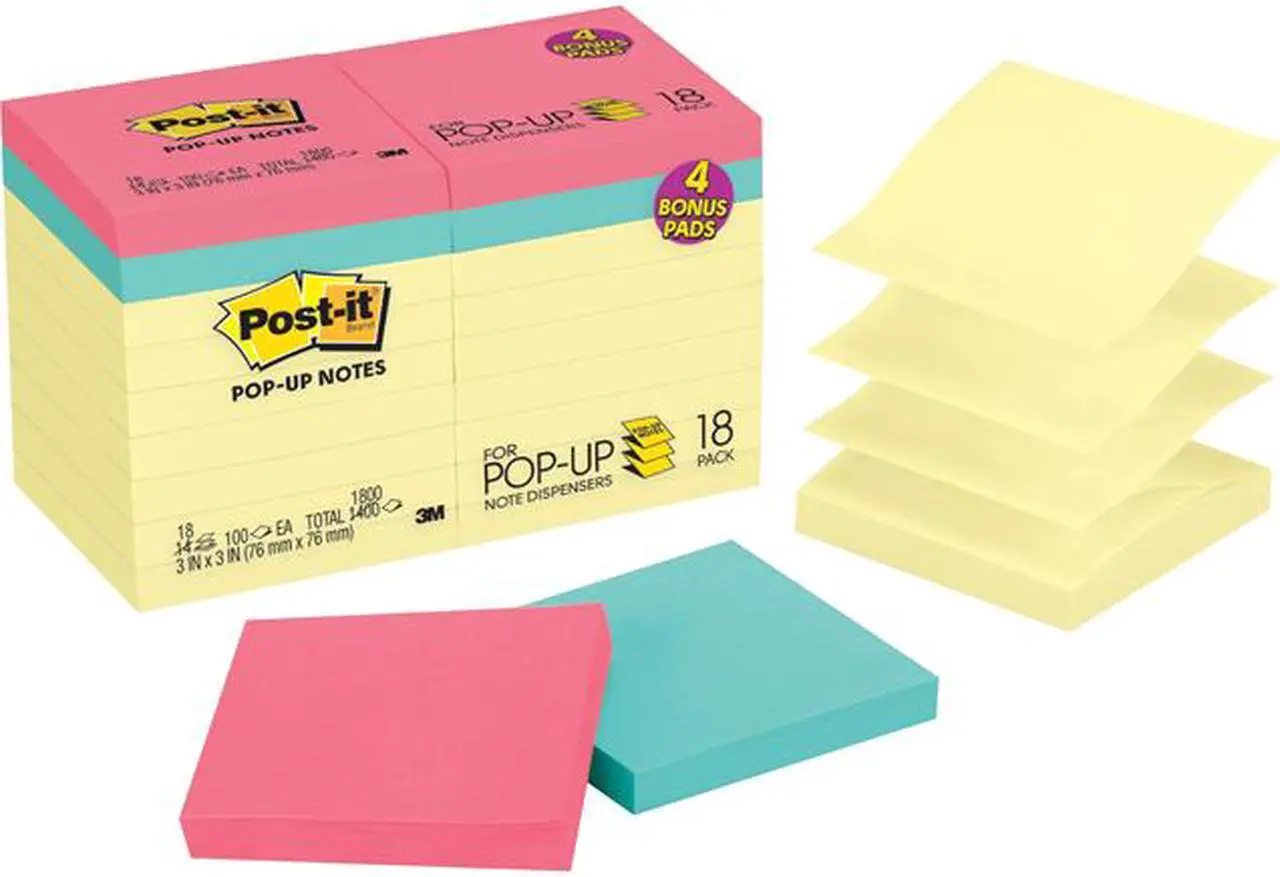 Main image of Post-it R330-14-4B Original Pop-up Notes Value Pack, 3 x 3, Canary/Cape Town, 100-Sheet, 18/Pack