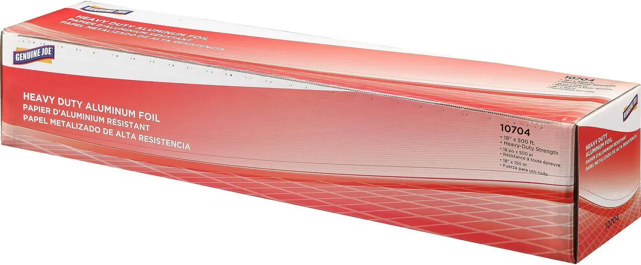 Main image of Genuine Joe 10704CT Heavy-duty Aluminum Foil, 18" Width x 500 ft. Length - Heavy Duty, Sturdy, Dispenser, Pliable - Aluminum - Silver