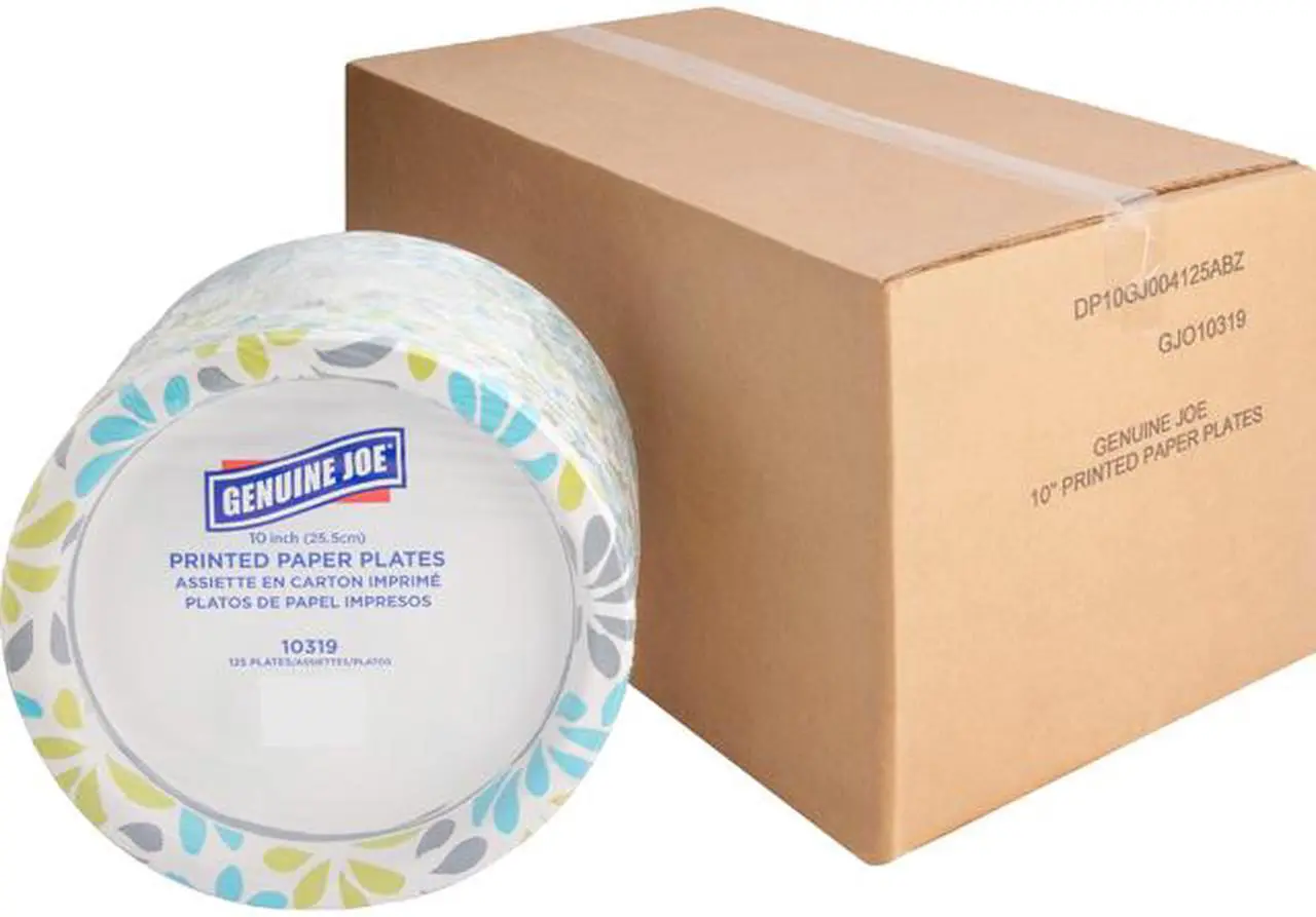 Main image of Genuine Joe 10319CT Printed Paper Plates, 125 / Pack - 10" Diameter Plate - Paper Plate - Disposable - Assorted - 500 Piece(s) / Carton