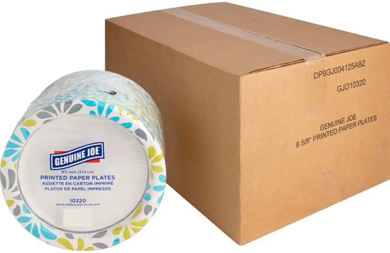 Main image of Genuine Joe 10320CT Printed Paper Plates, 125 / Pack - 9" Diameter Plate - Paper Plate - Disposable - Assorted - 500 Piece(s) / Carton
