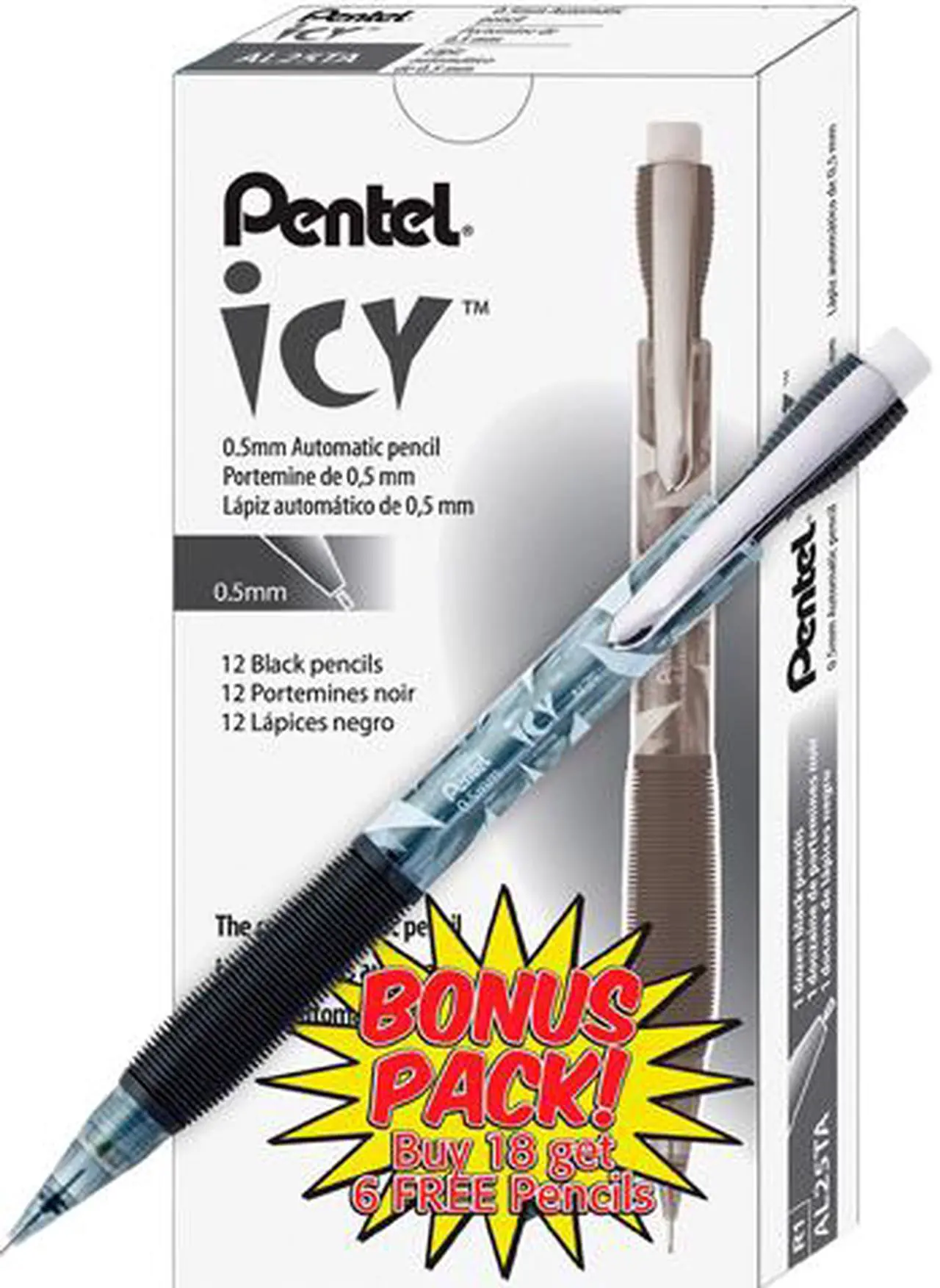 Main image of Pentel AL25TASW-SPR Icy Mechanical Pencil, 0.5mm, HB (#2.5), Black Lead, Transparent Smoke Barrel, 24/Pack