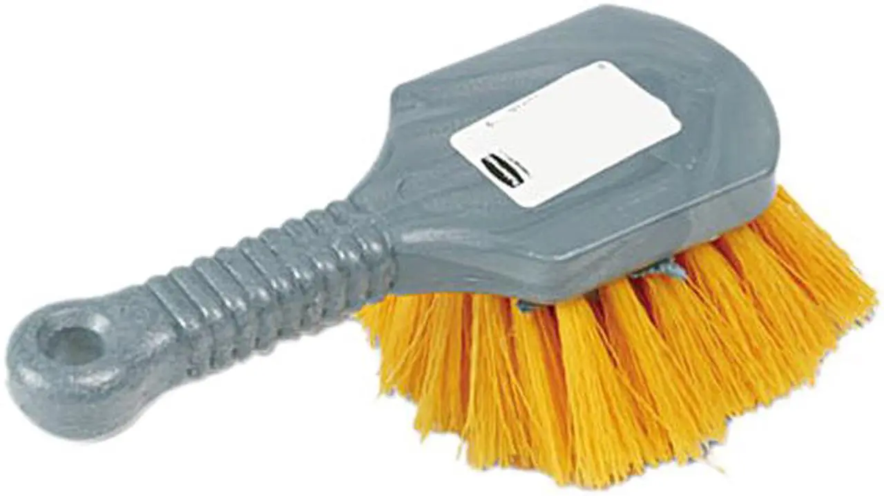 Main image of Rubbermaid Commercial 9B29 Pot Scrubber Brush, 8 Plastic Handle, Gray Handle w/Yellow Bristles