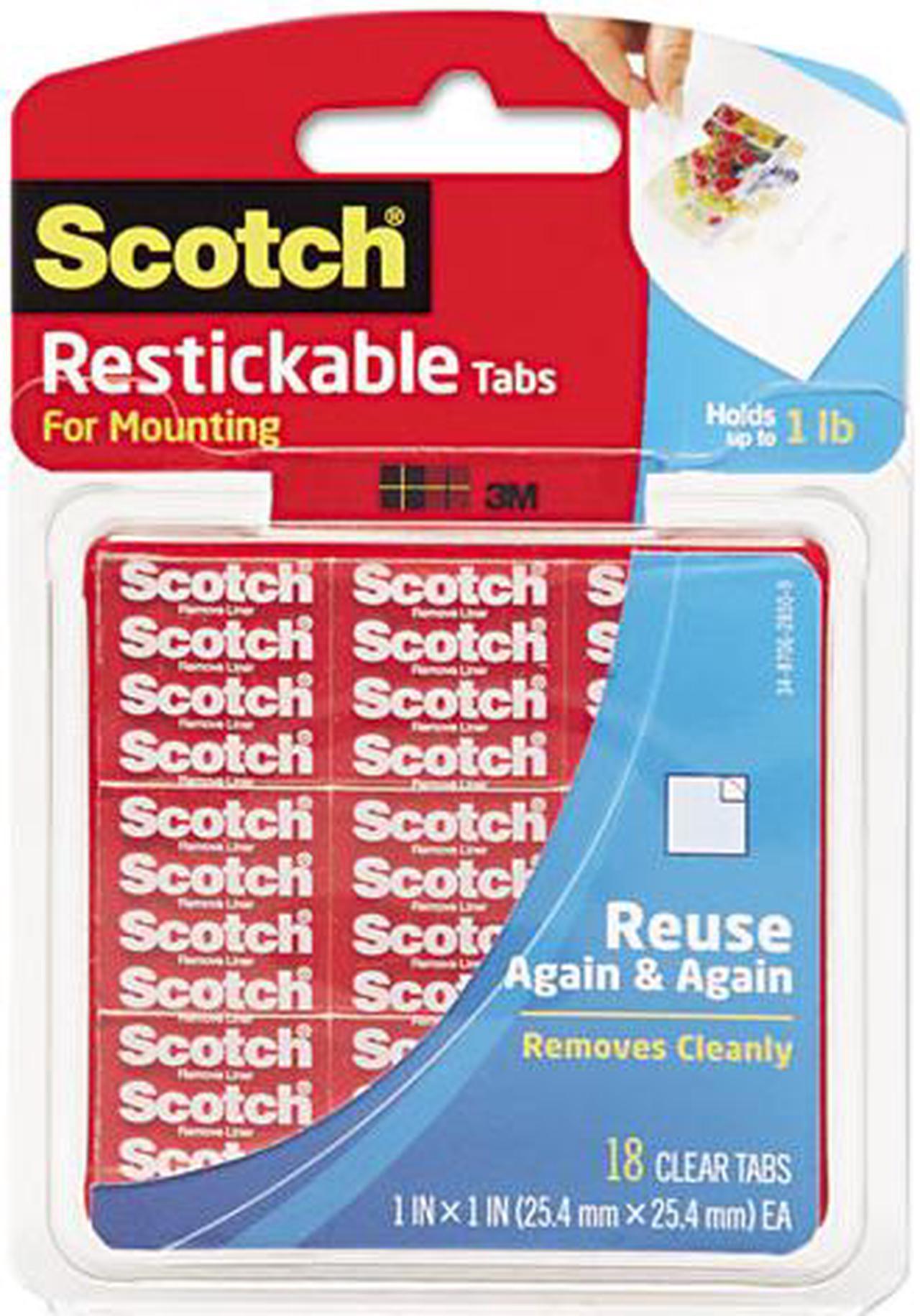 Scotch R100 Reusable Mounting Tabs, 1 x 1, Clear, 18/Pack