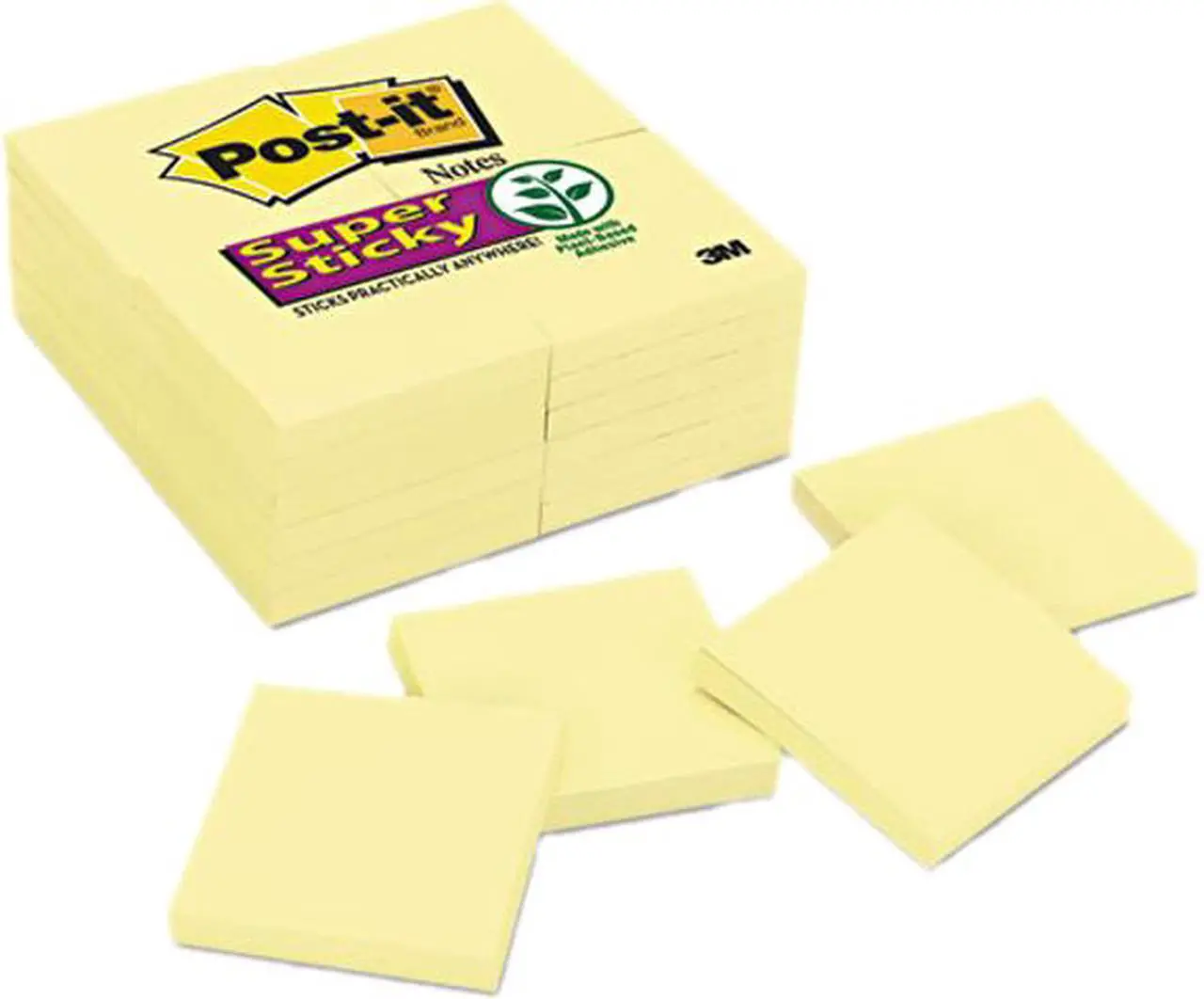 Main image of Post-it Notes Super Sticky 654-24SSCY Super Sticky Notes, 90 3 x 3 Sheets, 24 Pads/Pack