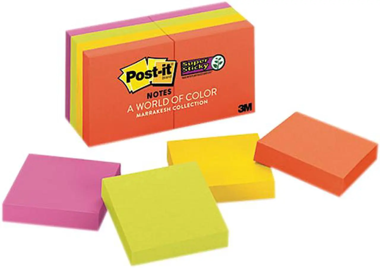 Main image of Post-it Notes Super Sticky 622-8SSAN Pads in Electric Glow Colors, Ninety 2 x 2 Sheets, 8 Pads/Pack