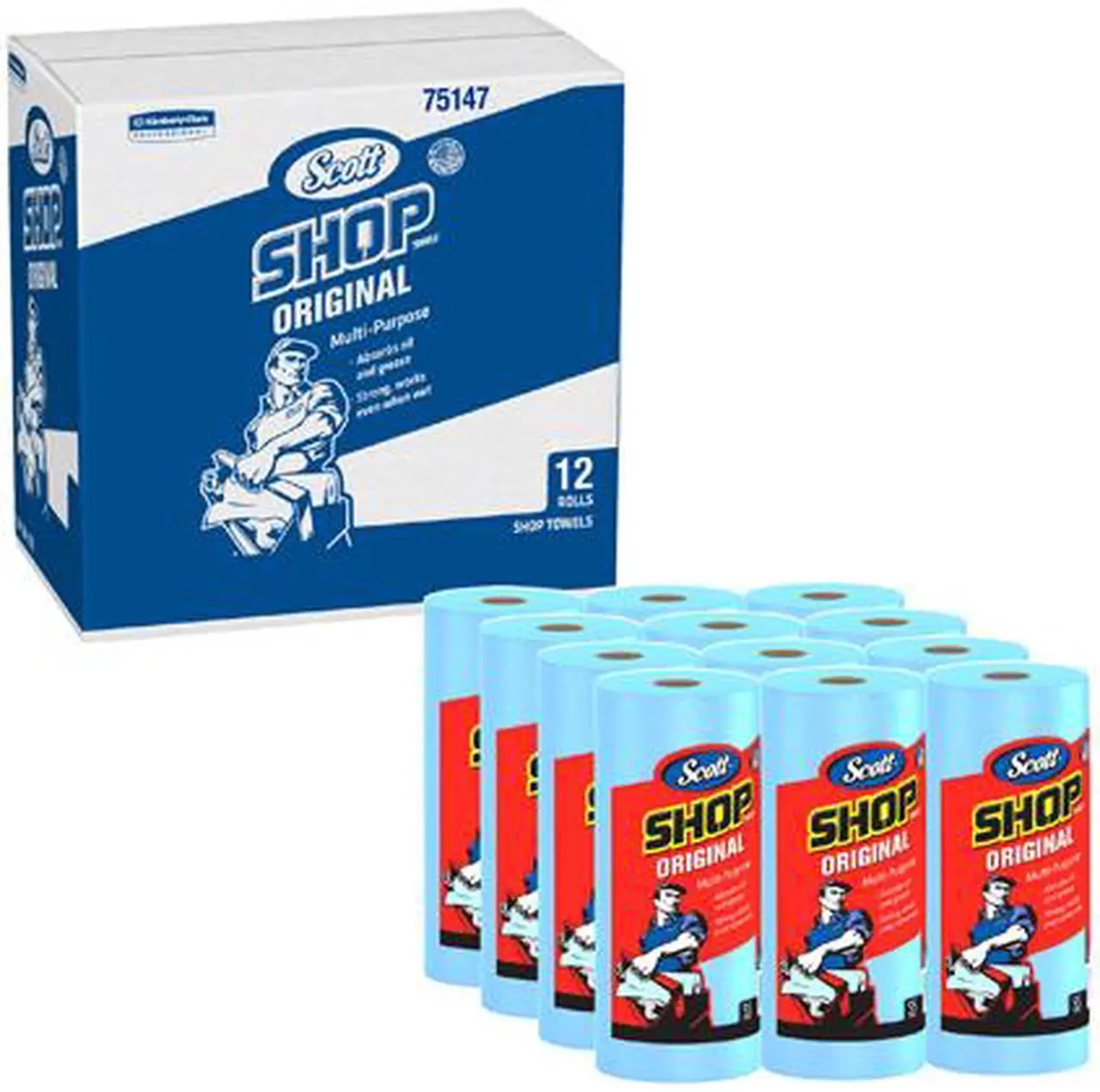 Alt view image 4 of 4 - Scott Shop Towels Original (75147), Blue, 55 Sheets / Standard Roll, 12 Rolls / Case, 660 Towels / Case