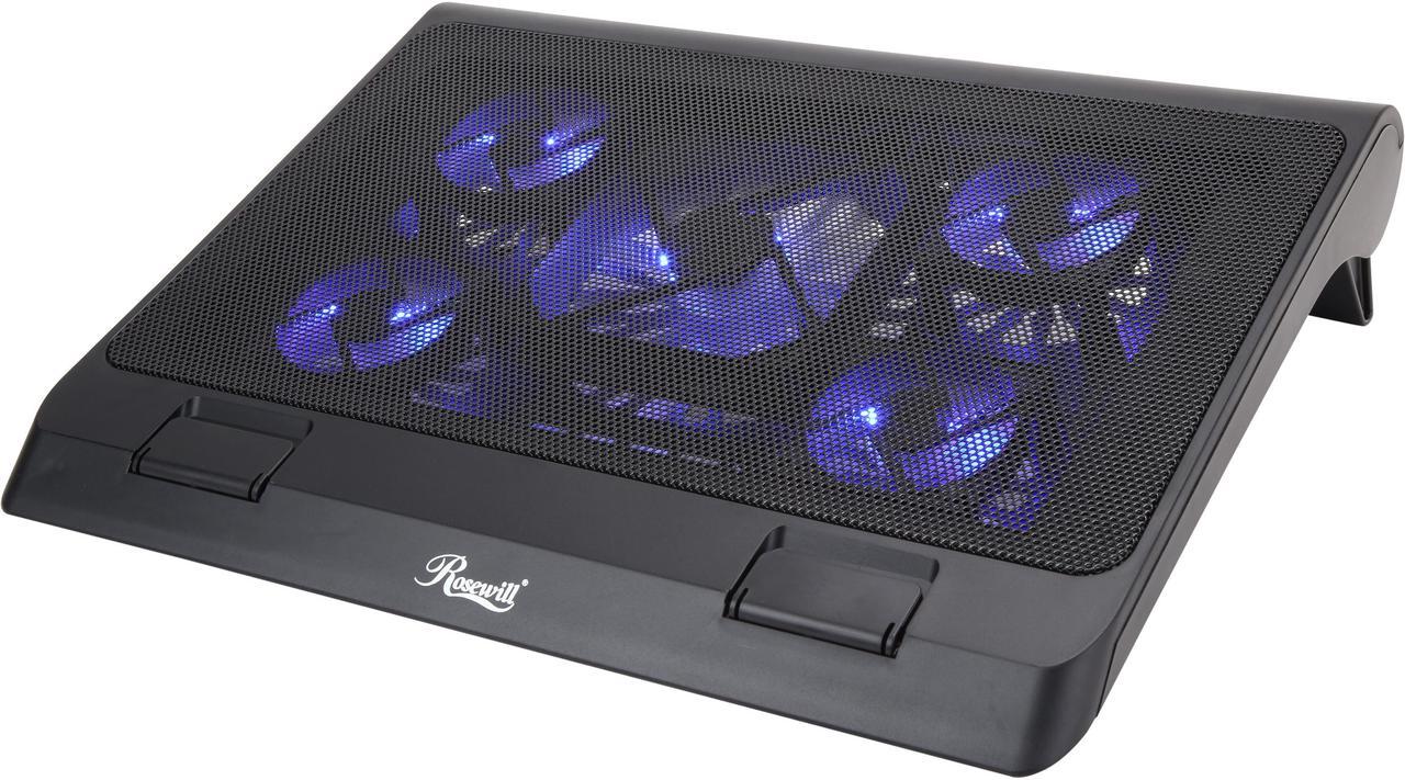 Rosewill Laptop Cooling Pad, Gaming Laptop Cooler for 12-17 Inch Laptops, 5 Quiet Fans Blue LED Light, Adjustable Angles, Wind Speed Control, 2 USB Ports - (RWNB17A)