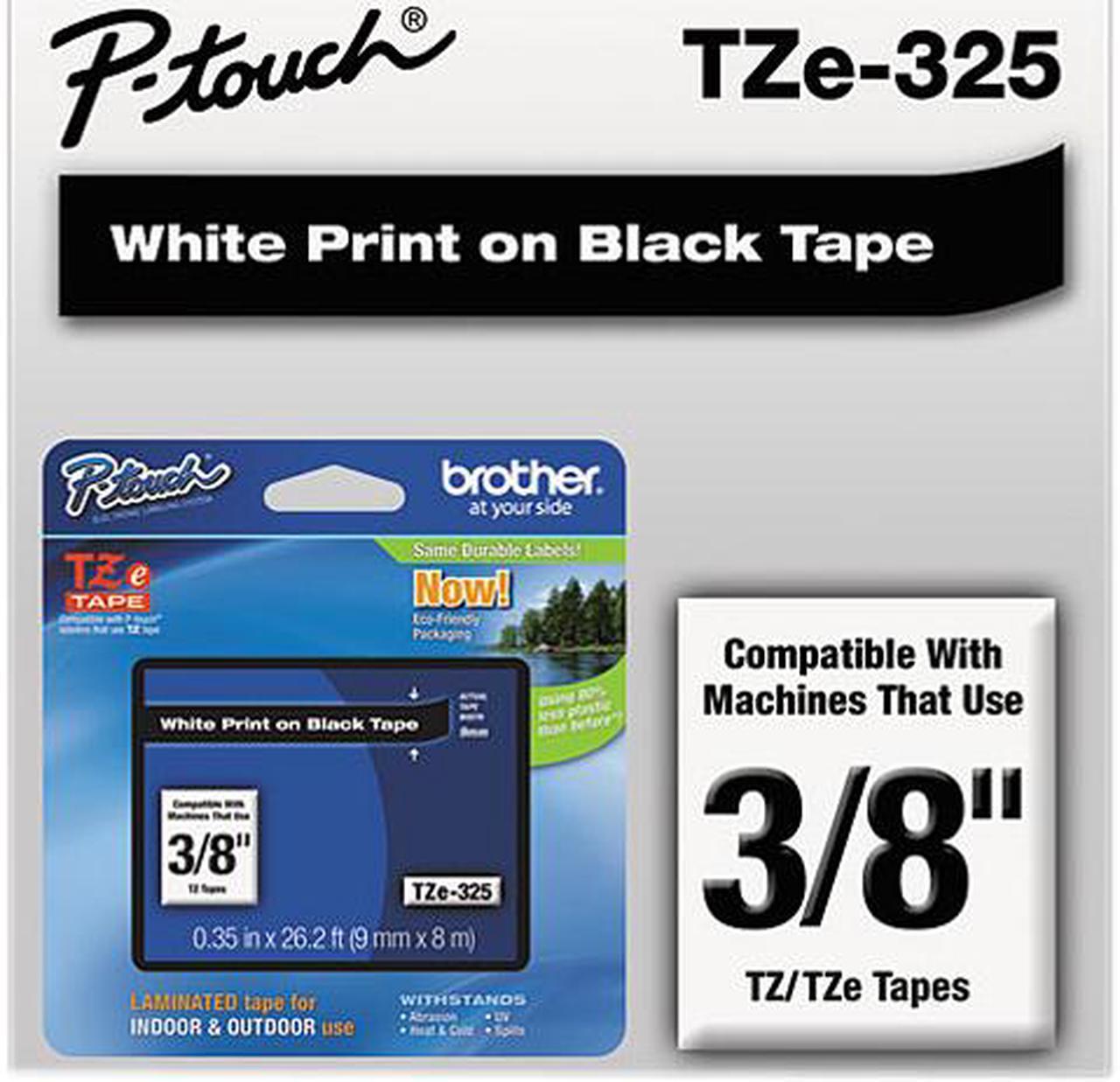 Brother TZE325 P-touch Laminated Tape, 9mm (0.35") White on Black tape for P-Touch 8m (26.2 ft)