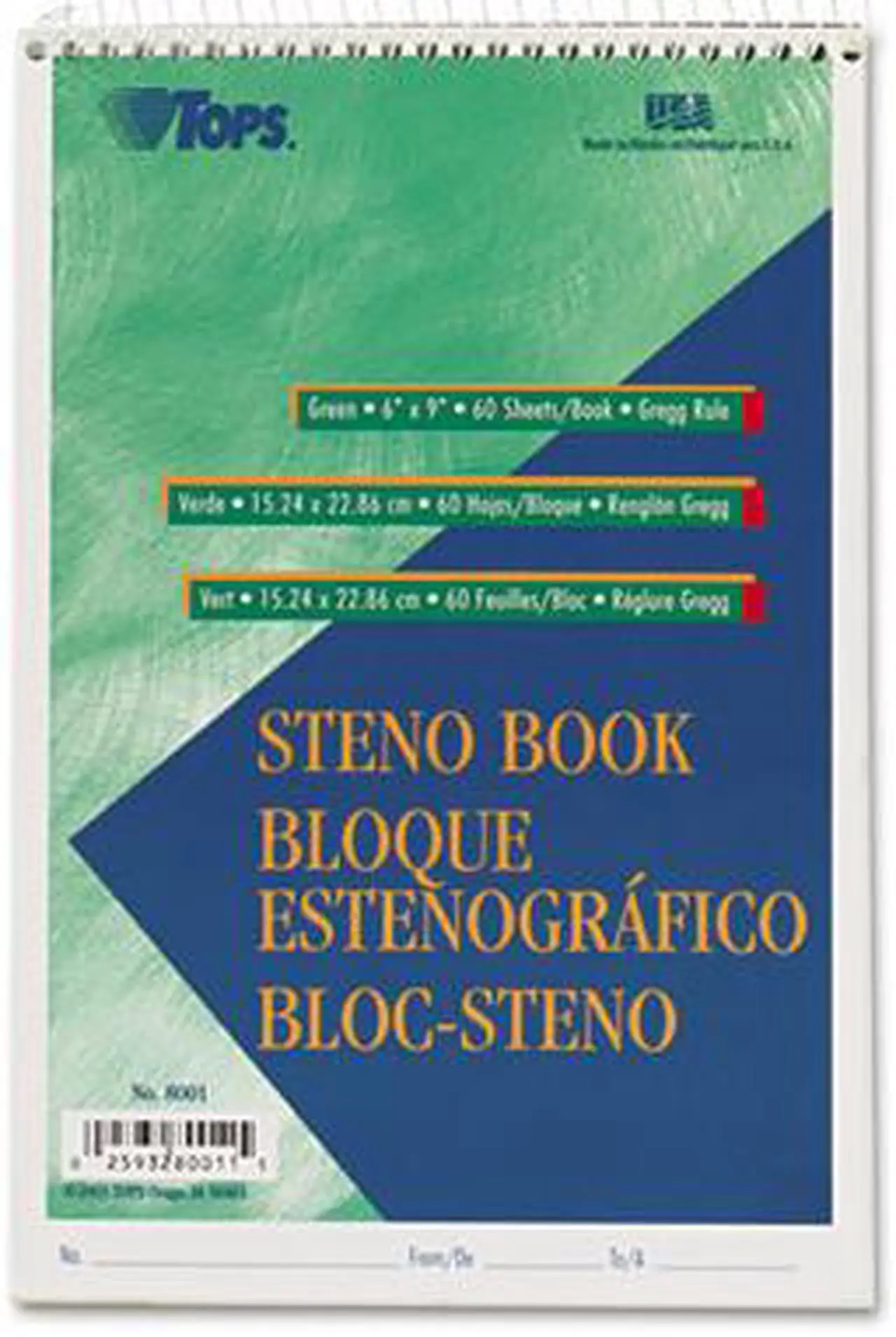 Main image of Tops 8001 Gregg Steno Books, 6 x 9, Green Tint, 60-Sheet Pad