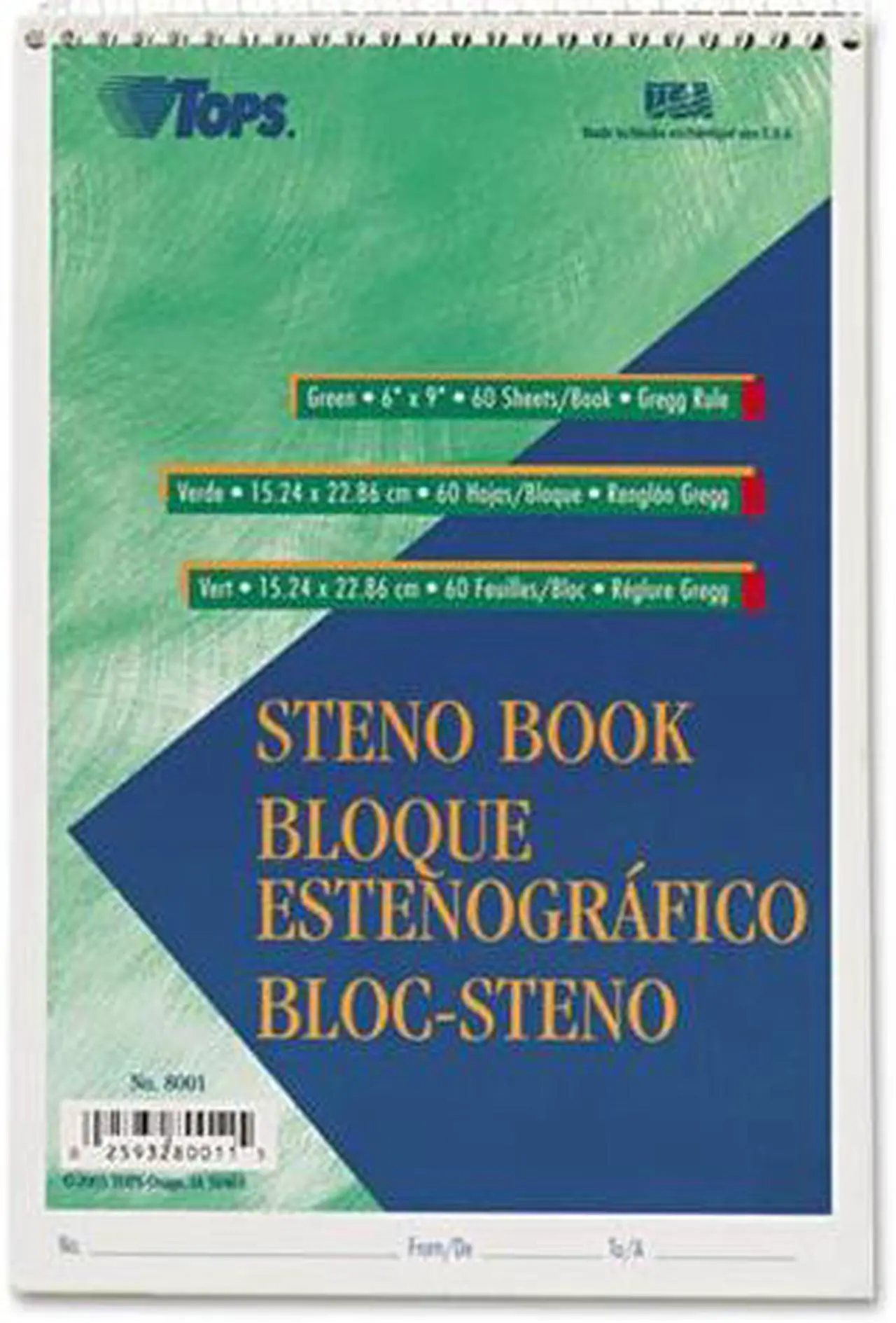 Alt view image 2 of 2 - Tops 8001 Gregg Steno Books, 6 x 9, Green Tint, 60-Sheet Pad