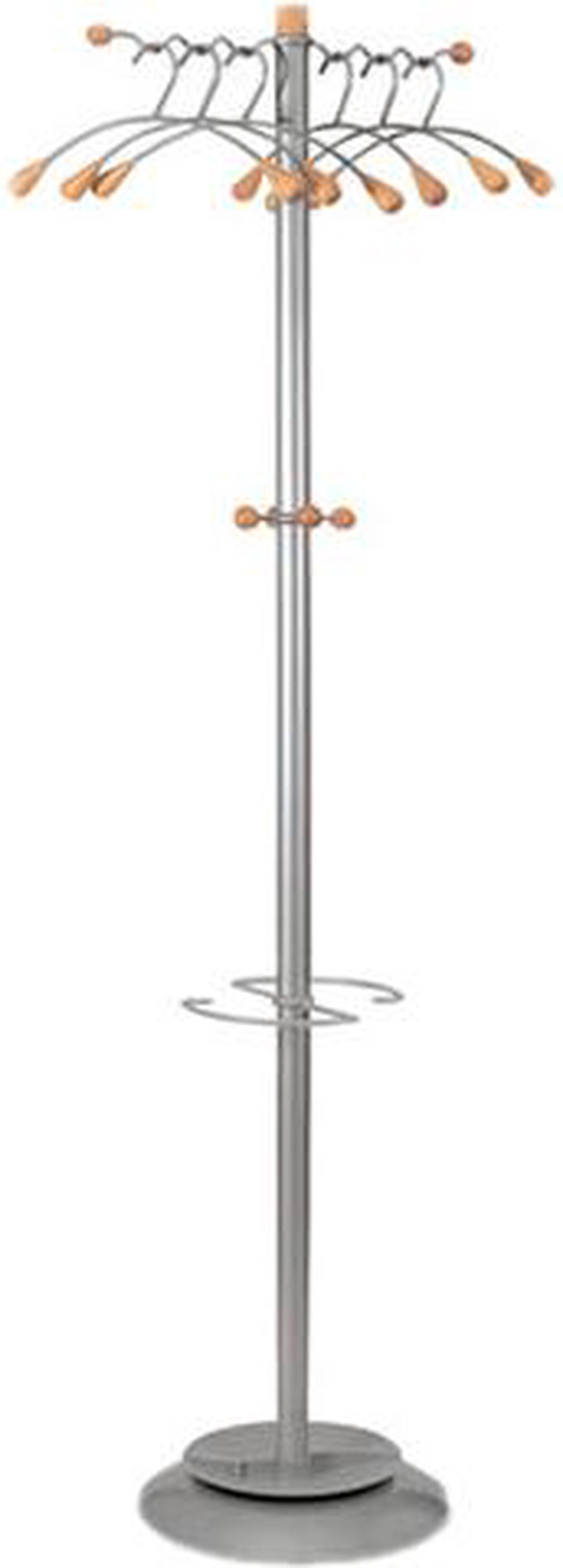 Main image of Alba PMWAVE Wavy Coat Rack, Six Hangers/Two Knobs/Four Hooks, Metallic Gray/Mahogany