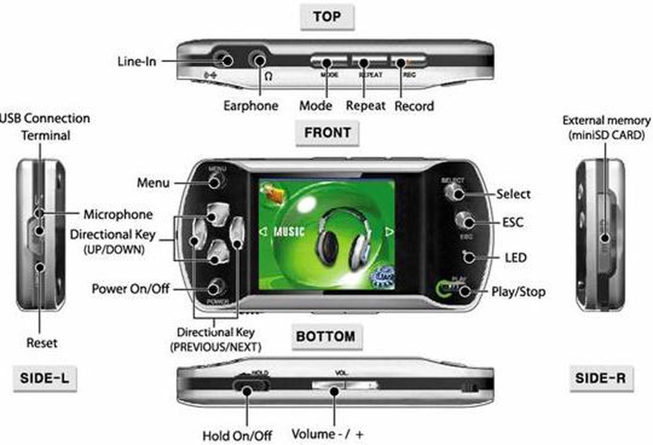 Alt view image 3 of 3 - Kingston TECHNOLOGY K-PEX 2.0" Black & Silver 2GB MP3 / MP4 Player
